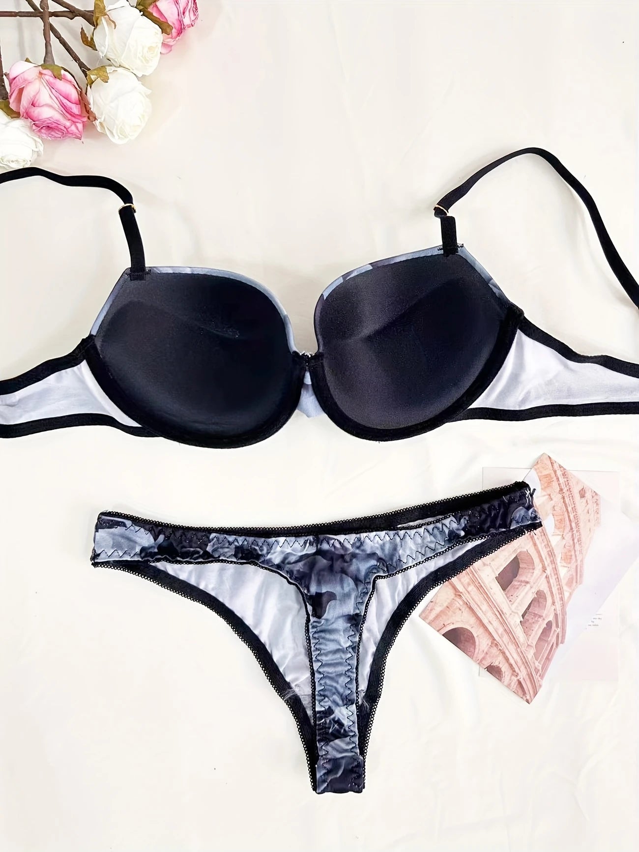 Floral Print Underwire Cami Bra & Thong