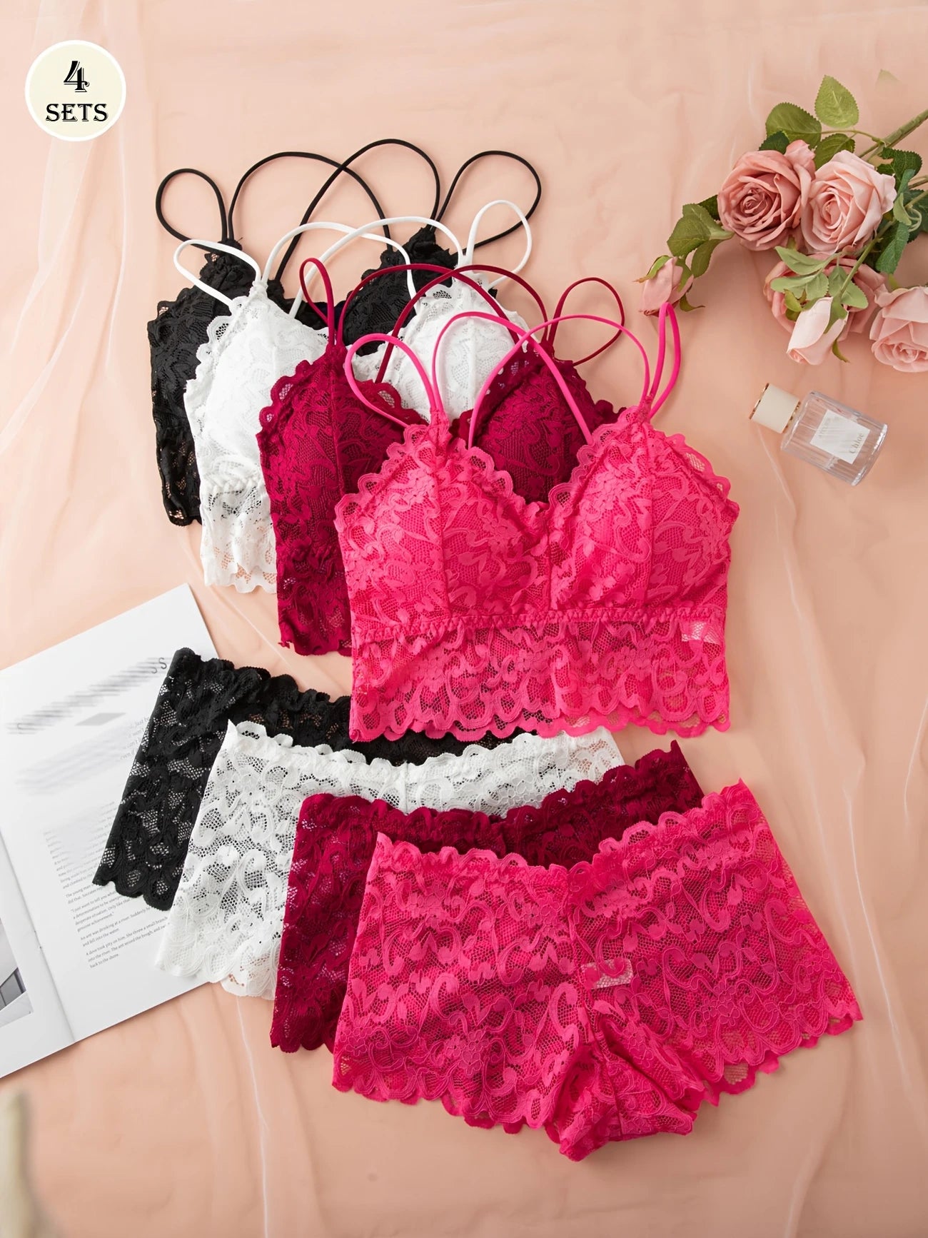 4pcs Set Sexy Comfortable Fashion Casual Lace Women's Underwear Set Mixed Color