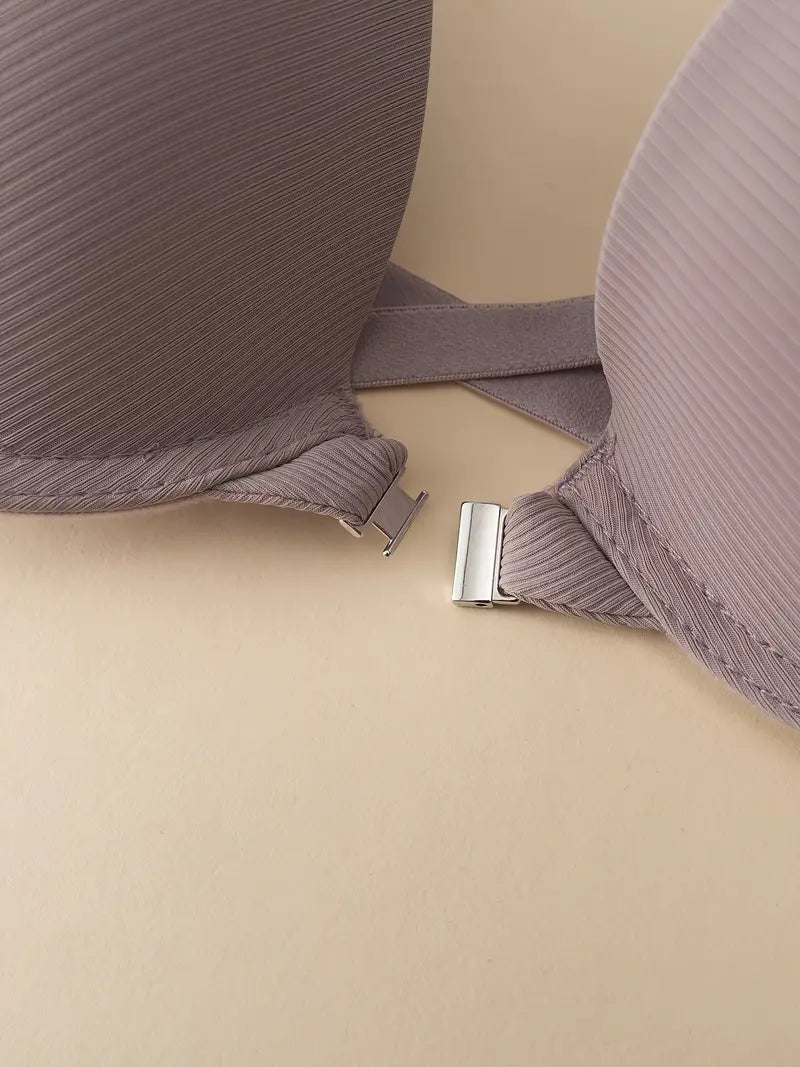 3pcs Elegant Ribbed Push-Up Bras with Front Closure