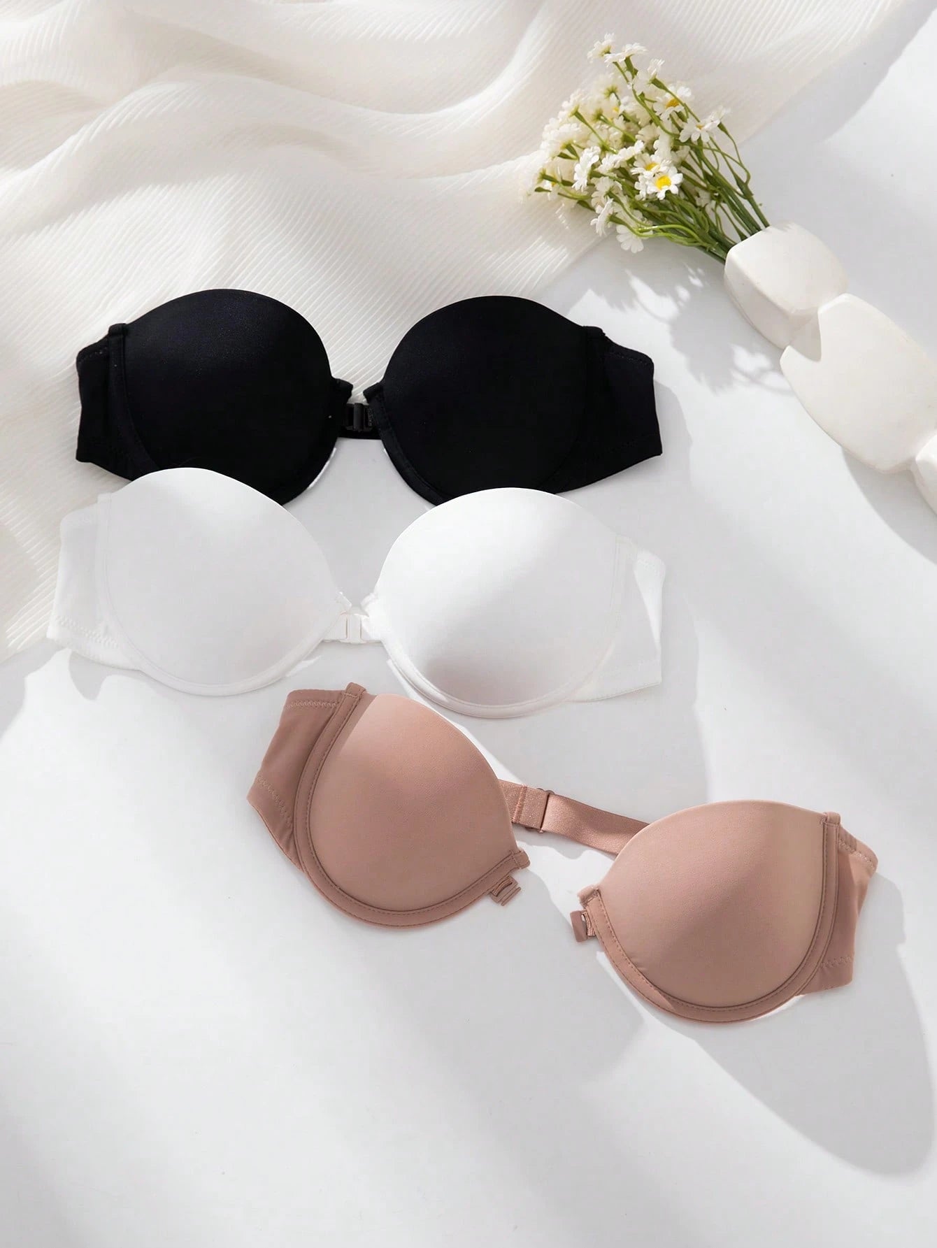 Basics 3pcs Minimalist Strapless Sexy Front Closure Bras Set