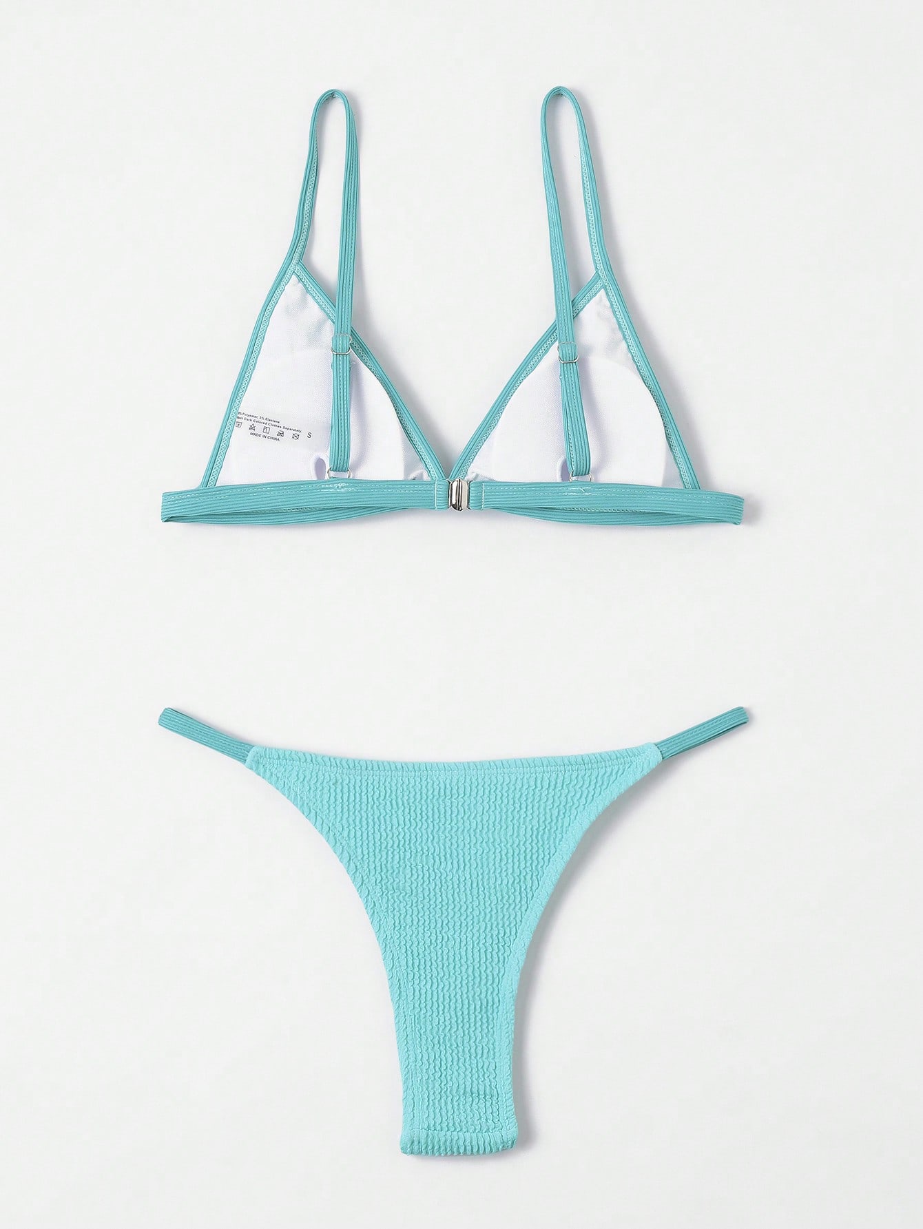 Contrast Binding Triangle Thong Bikini Swimsuit
