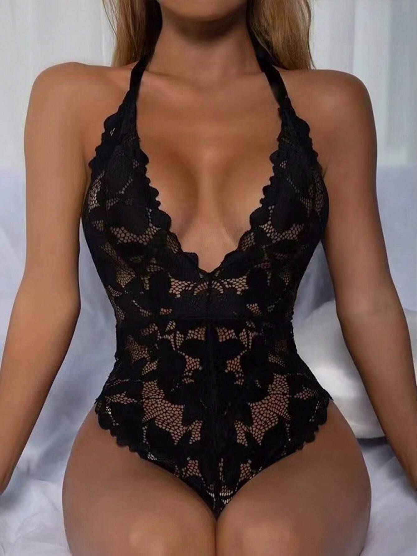 Women One Piece Lingerie Sexy Teddy Lingerie V Neck Sexy Bodysuit Lace Nightie