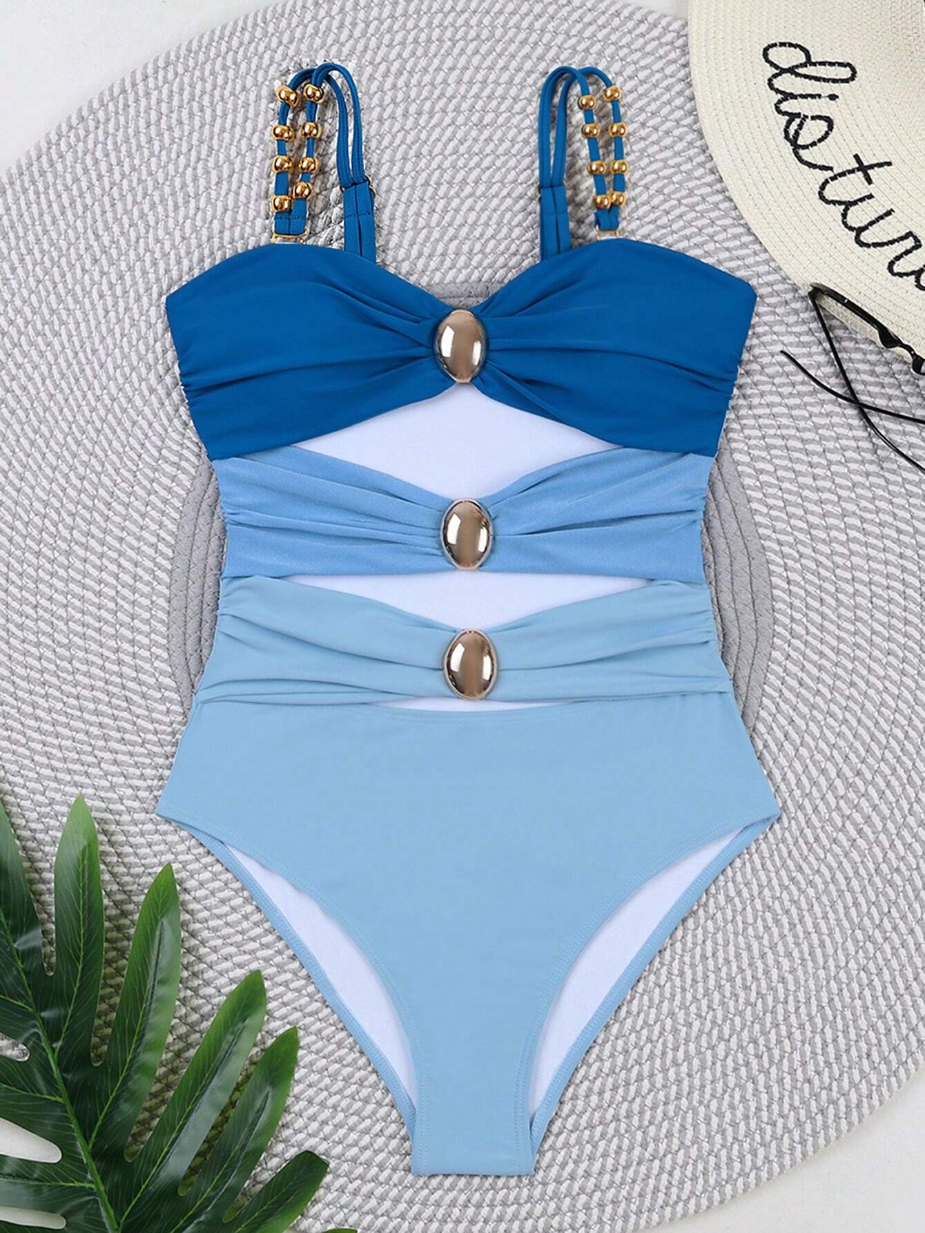 Women's Hollow Out Solid Color Simple Daily One-Piece Swimsuit Blue