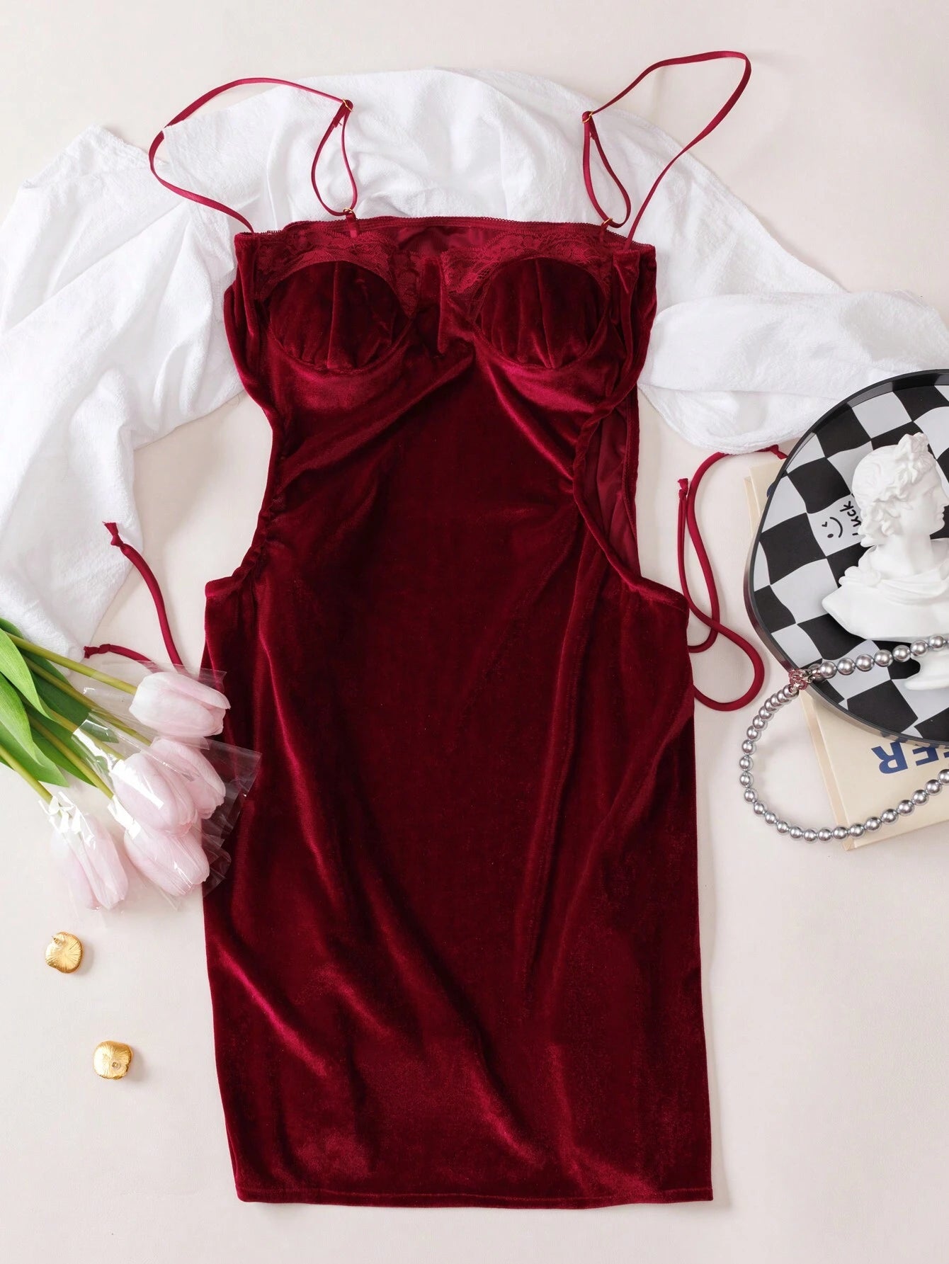 Elastic Velvet Lingerie Dress With Hollow Out Sides