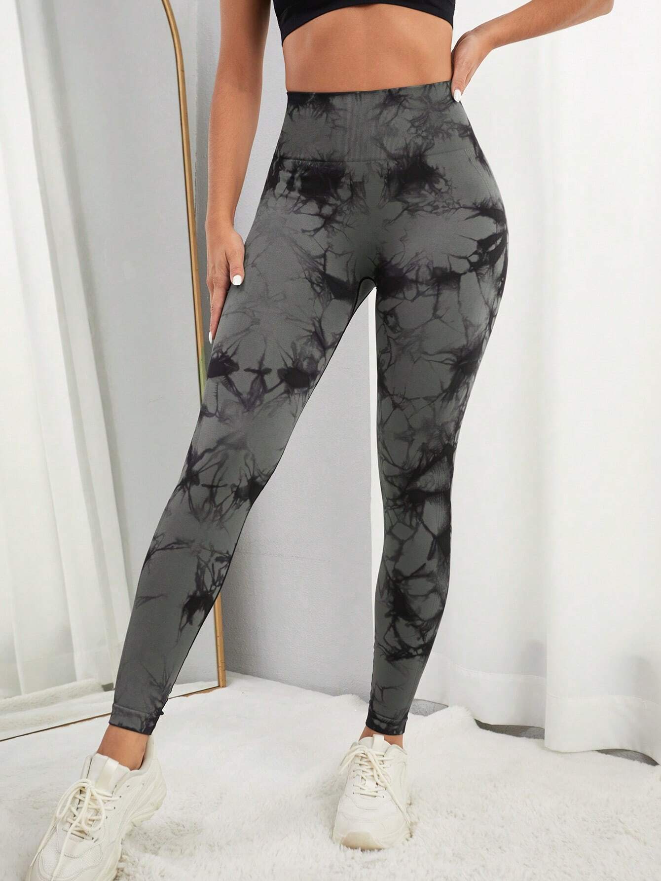 Sport Studio Tie Dye Wideband Waist Sports Leggings Grey