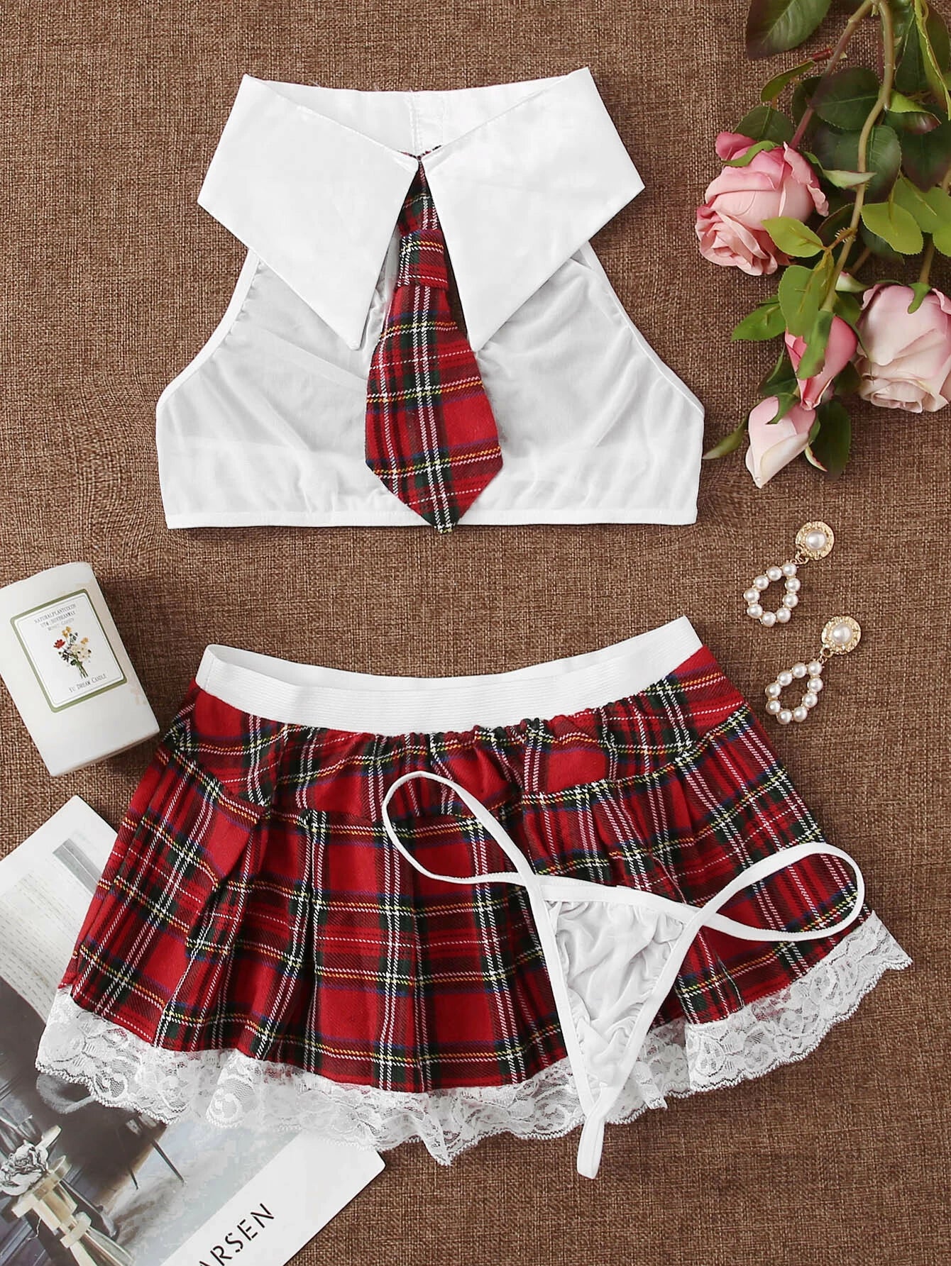 Tartan School Costume Set With Thong