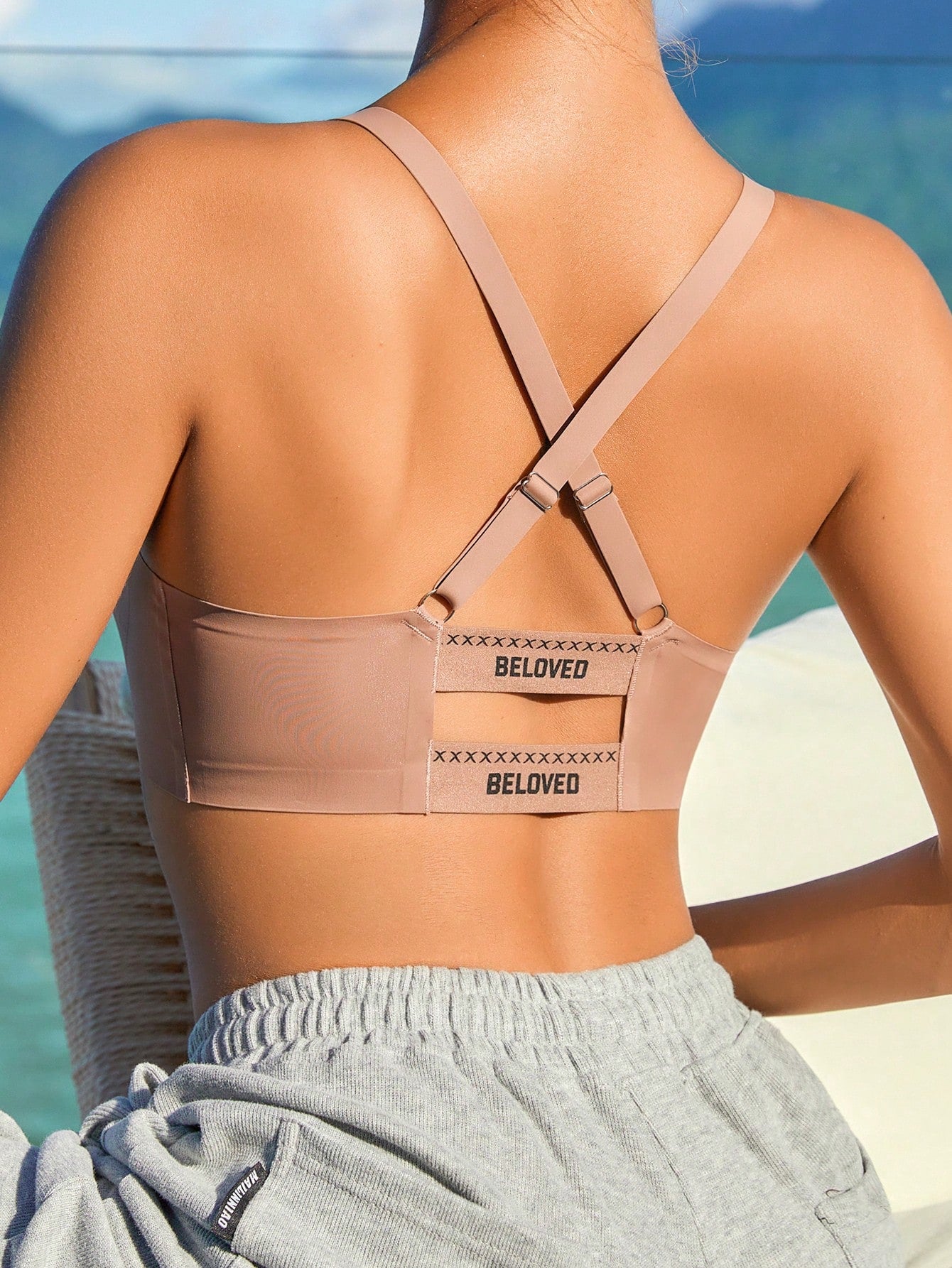 Letter Graphic Crisscross Back Bralette