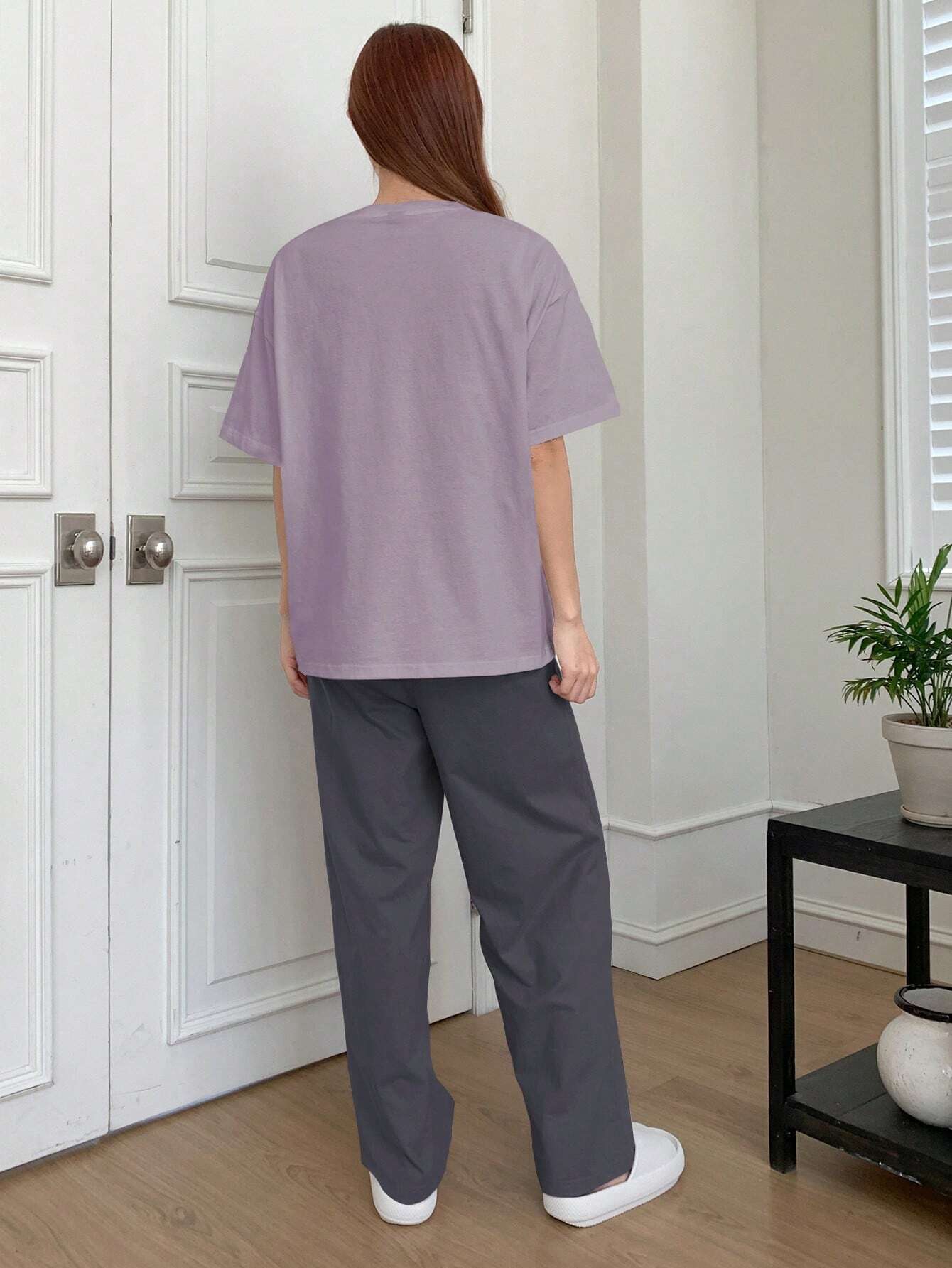 DAZY Floral Print Drop Shoulder Tee &amp; Pants Lounge Set