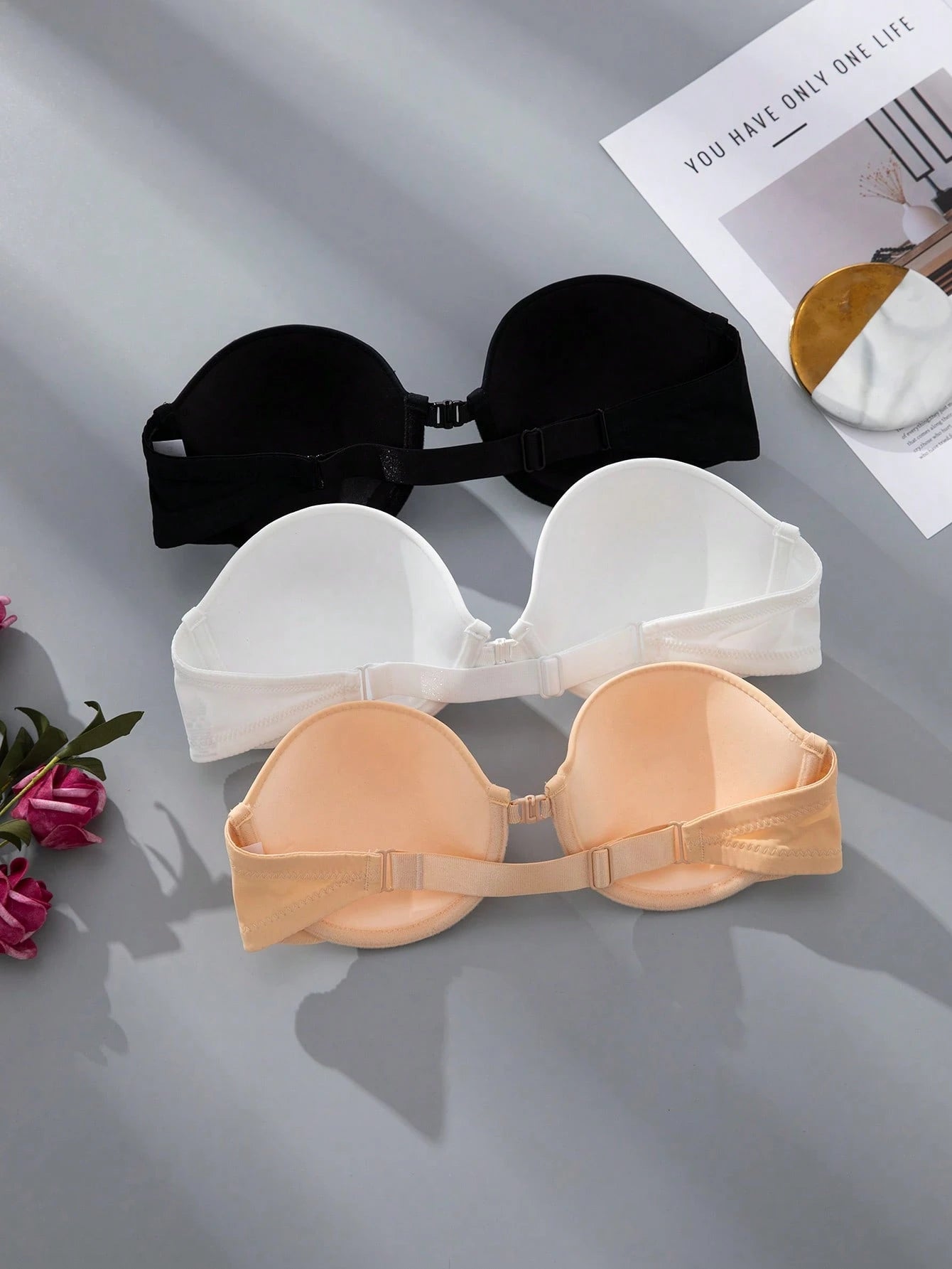 Basics 3pcs Minimalist Strapless Sexy Front Closure Bras Set