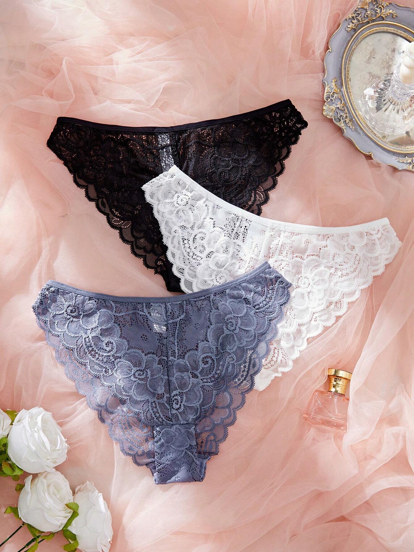 3pcs/Set Minimalist Romantic Lace Women's Bikini Briefs