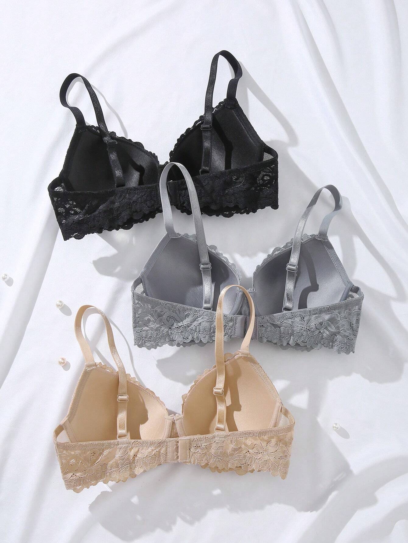 Snug Zone 3pcs Floral Lace Underwire Bra Lingerie