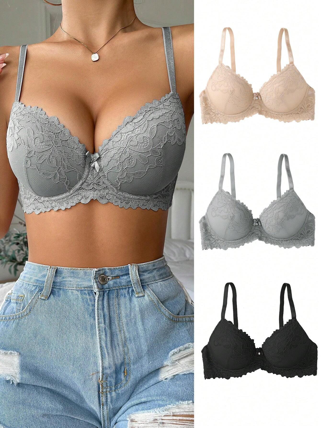 Snug Zone 3pcs Floral Lace Underwire Bra Lingerie