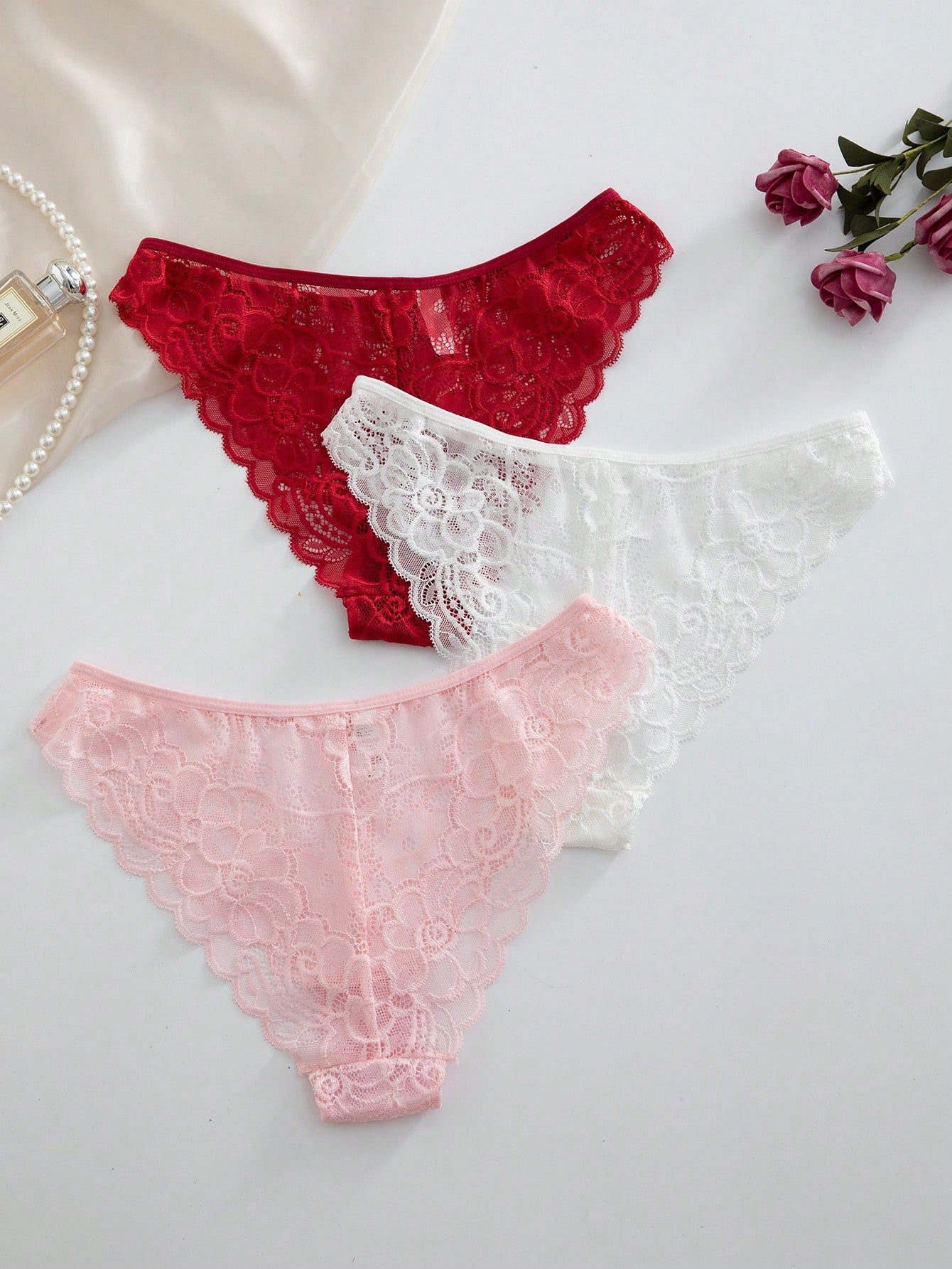 3pcs/Set Minimalist Romantic Lace Women's Bikini Briefs