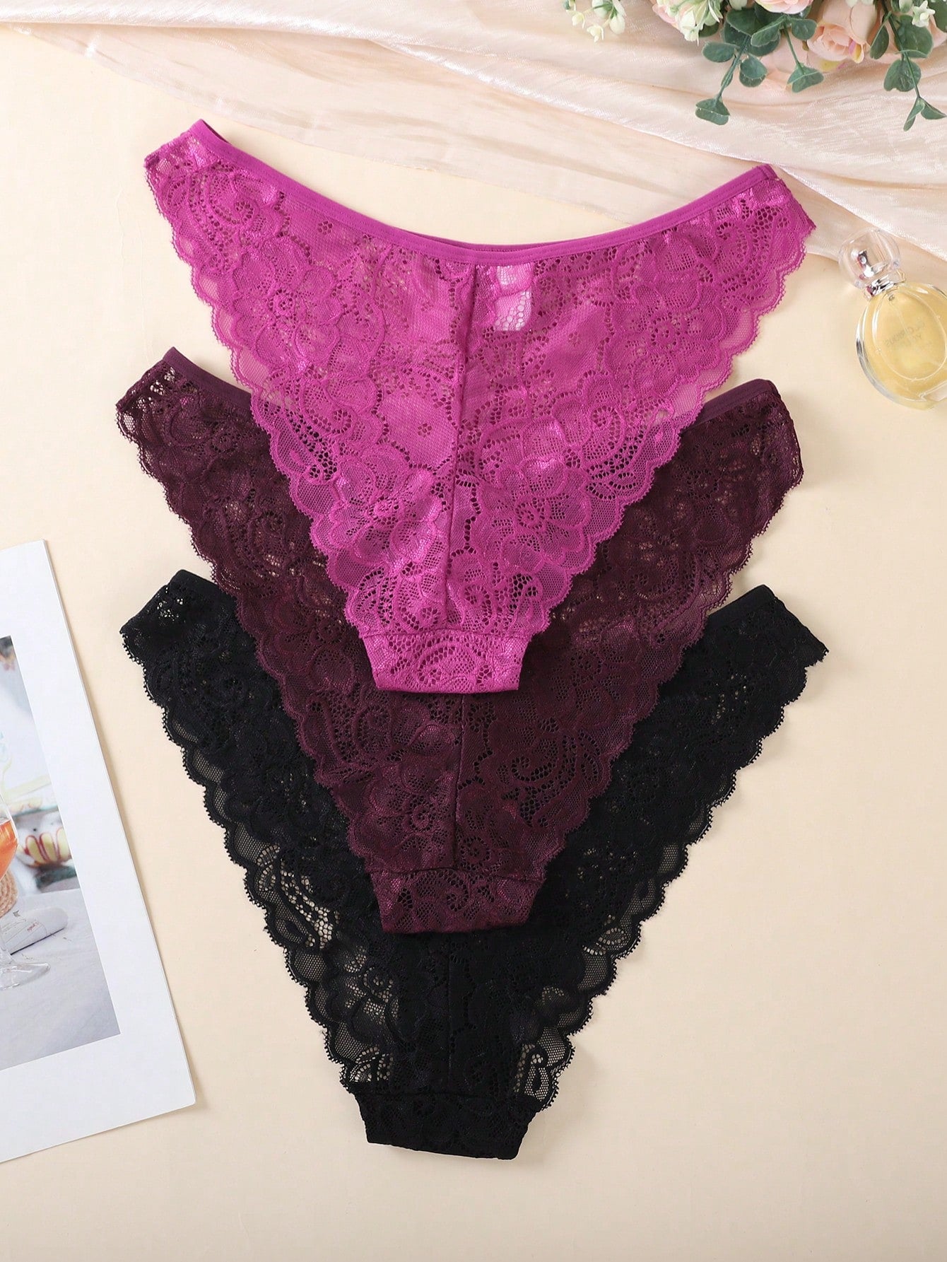 3pcs/Set Minimalist Romantic Lace Women's Bikini Briefs Multicolor 4