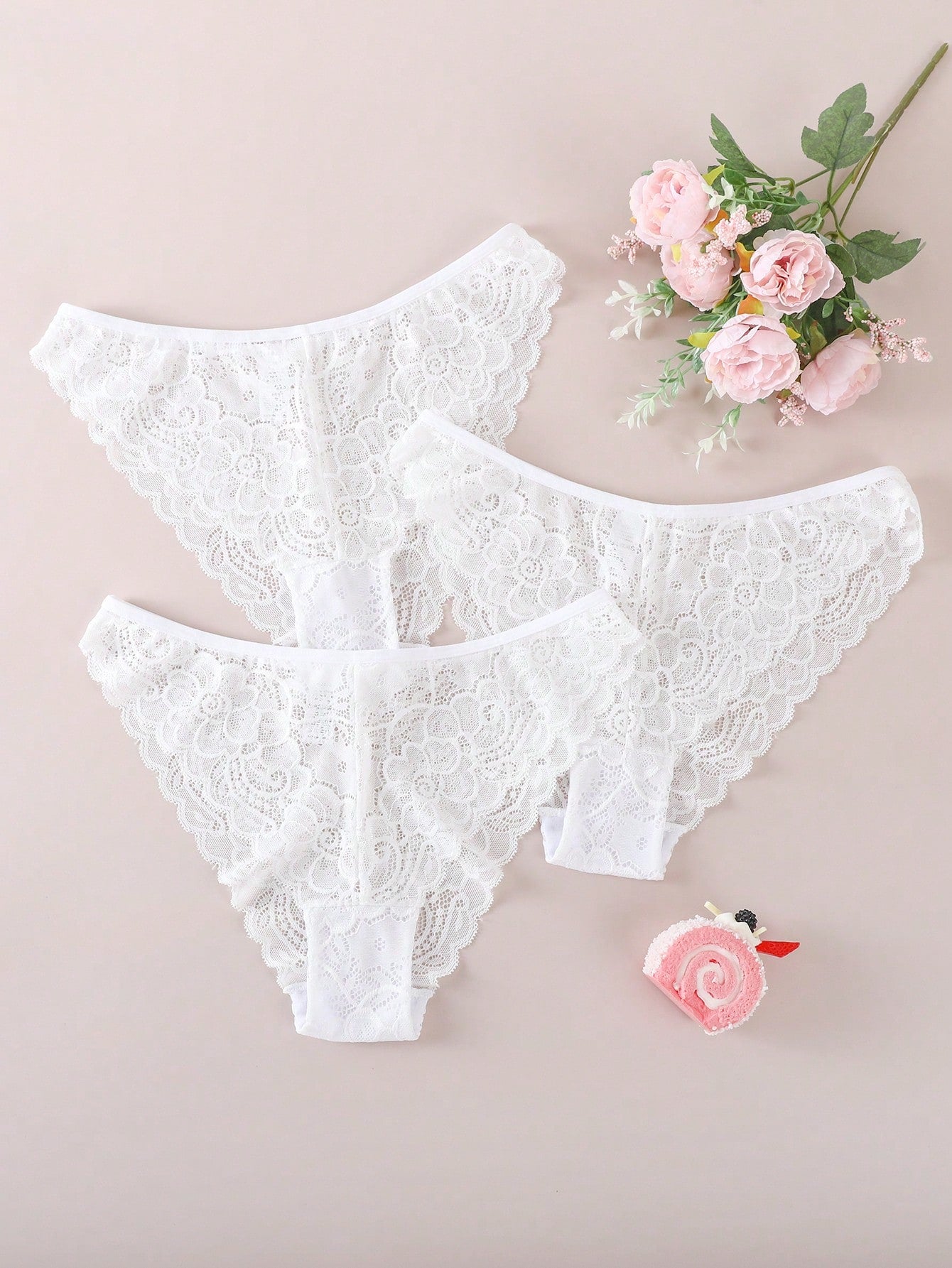 3pcs/Set Minimalist Romantic Lace Women's Bikini Briefs White