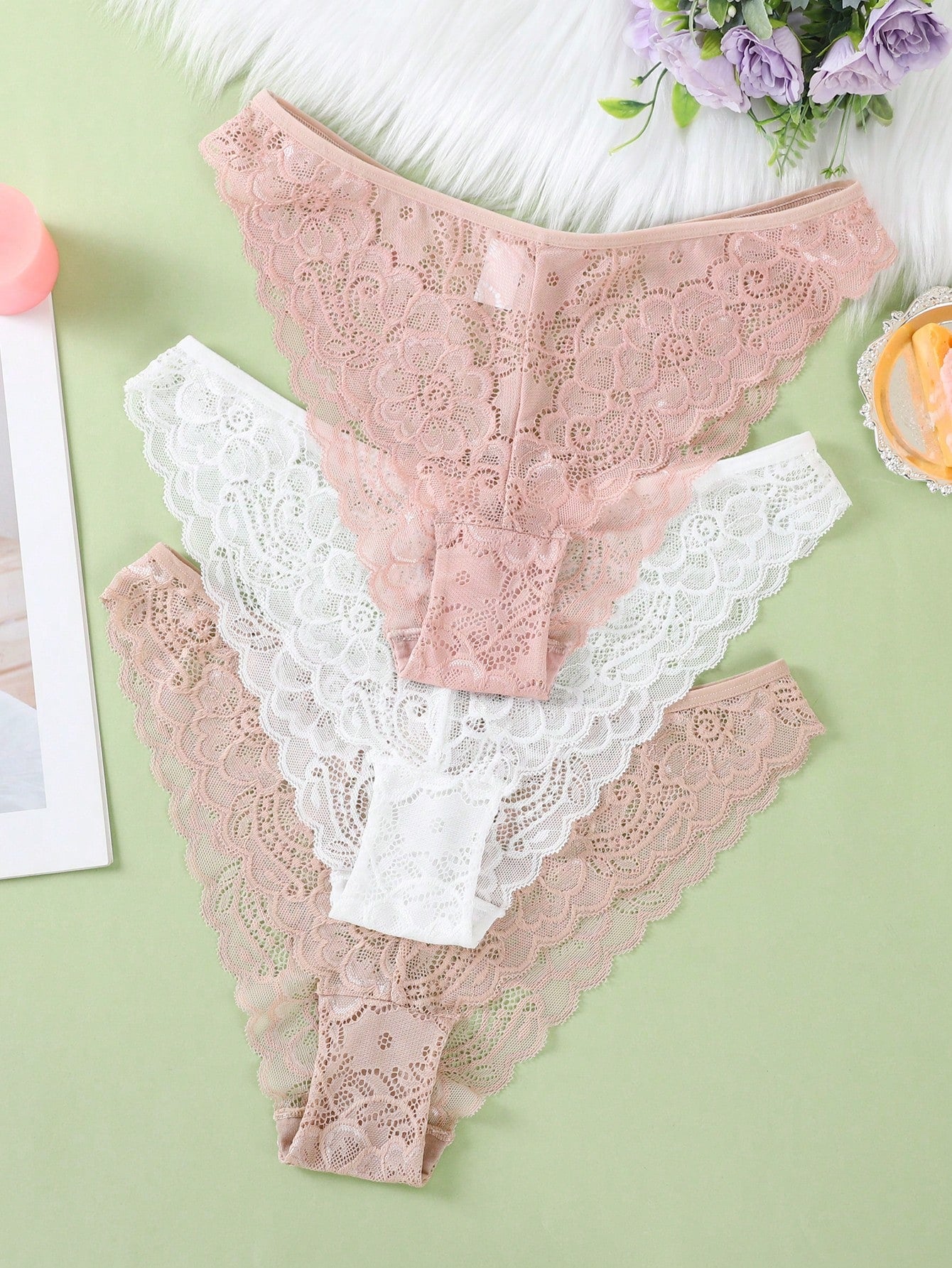 3pcs/Set Minimalist Romantic Lace Women's Bikini Briefs Multicolor 3