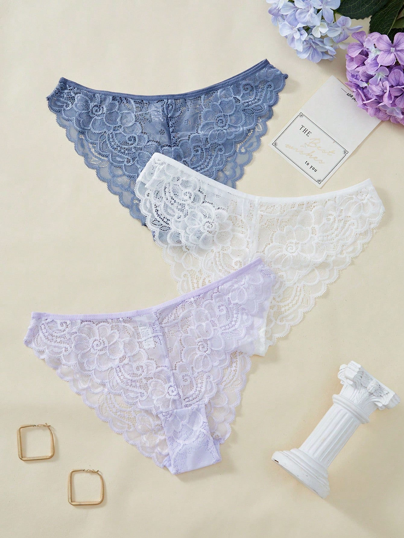 3pcs/Set Minimalist Romantic Lace Women's Bikini Briefs Multicolor 8