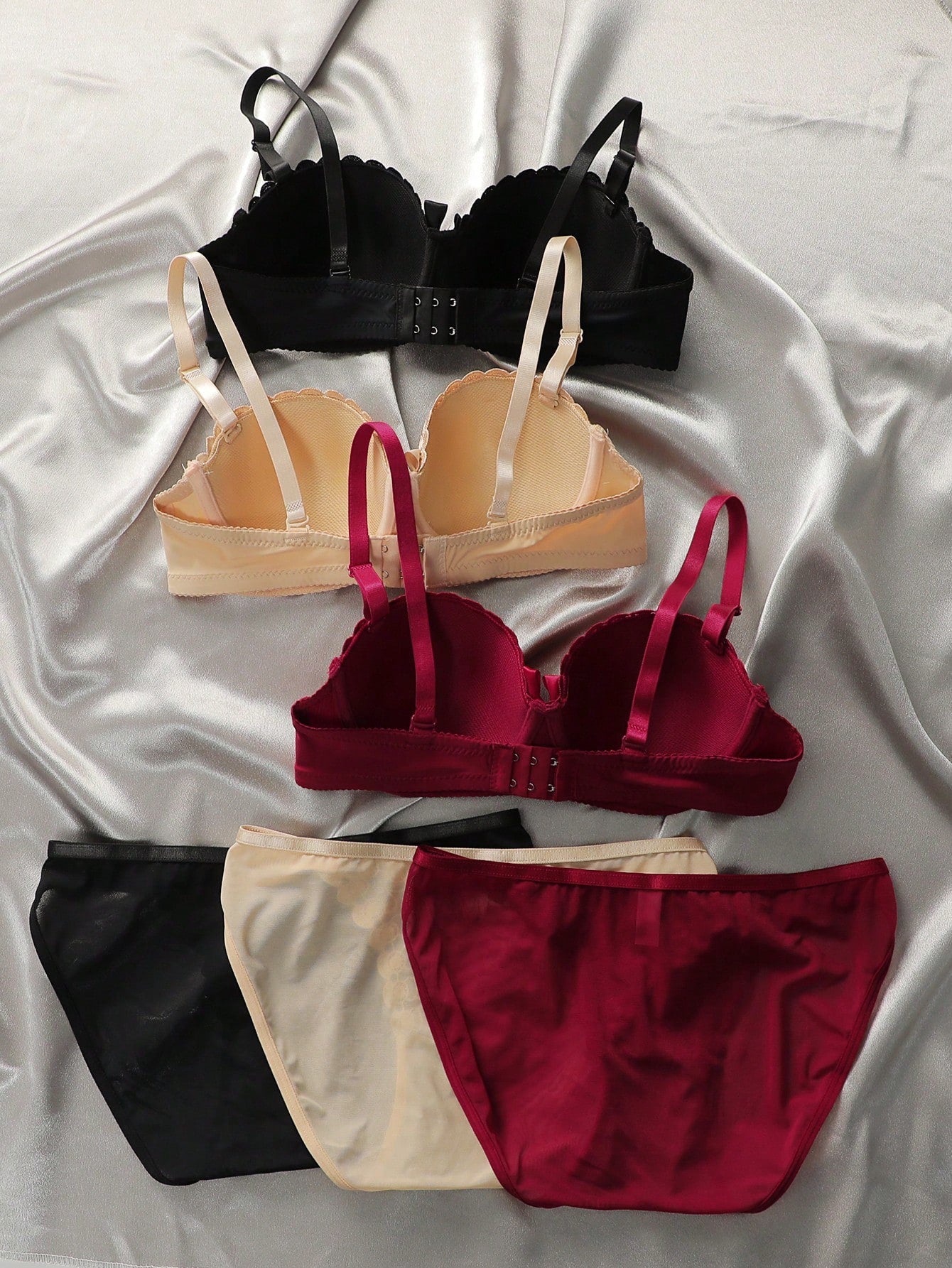 6pcs Set Women Butterfly Embroidery Decor Underwire Bra And Panty