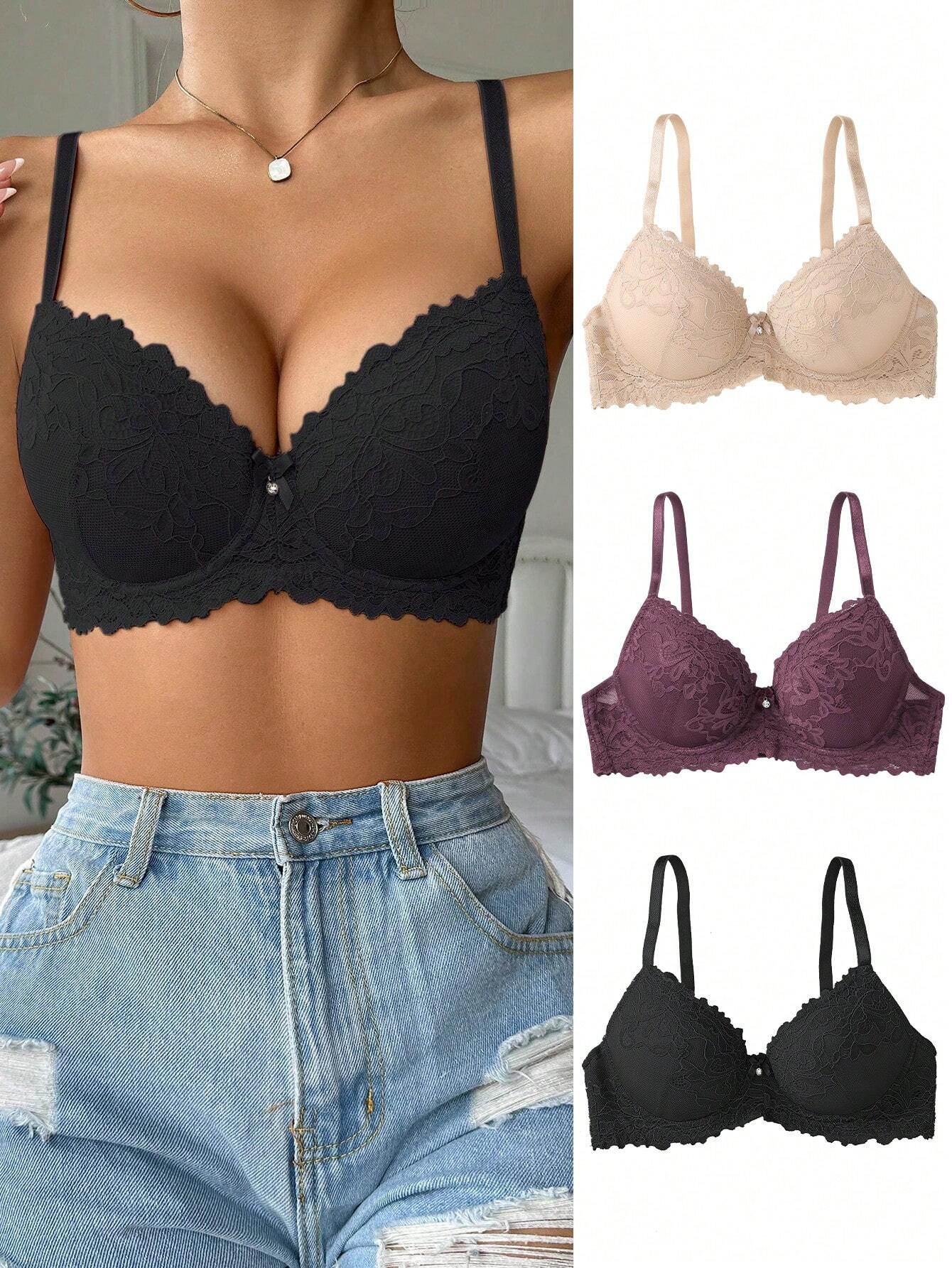 Snug Zone 3pcs Floral Lace Underwire Bra Lingerie