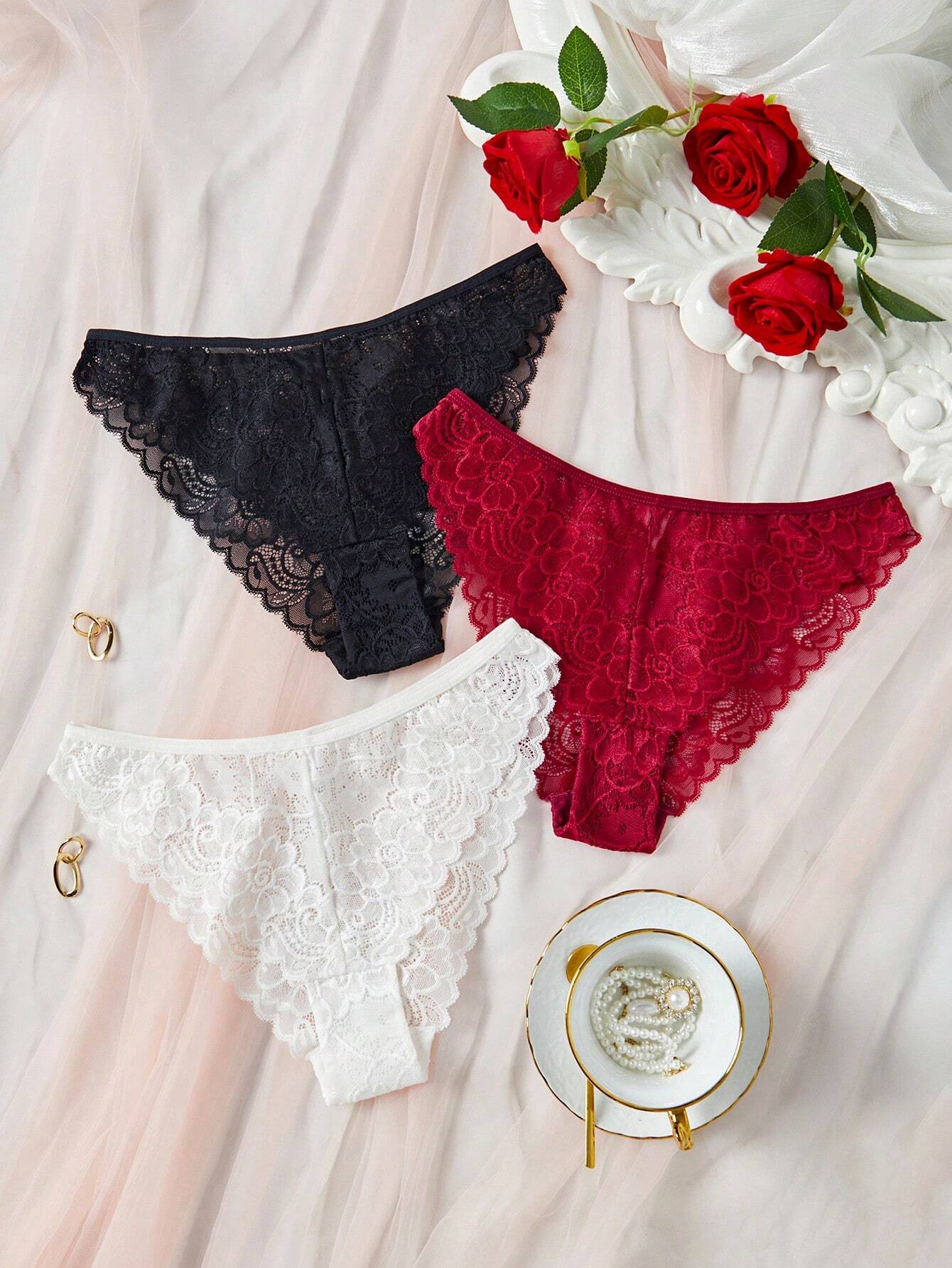3pcs/Set Minimalist Romantic Lace Women's Bikini Briefs