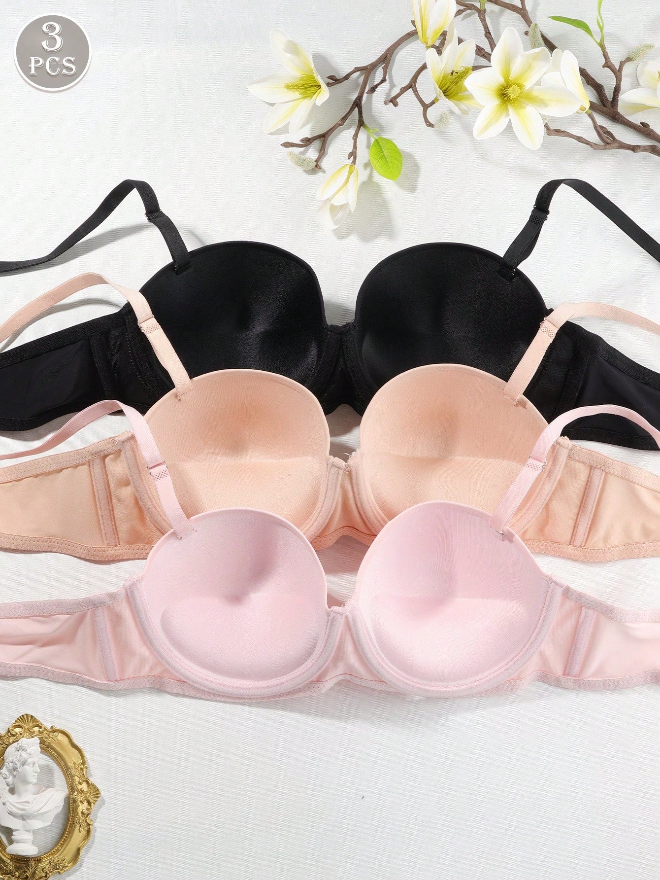 3pcs/Set Solid Color Comfortable Supportive Underwire Bras