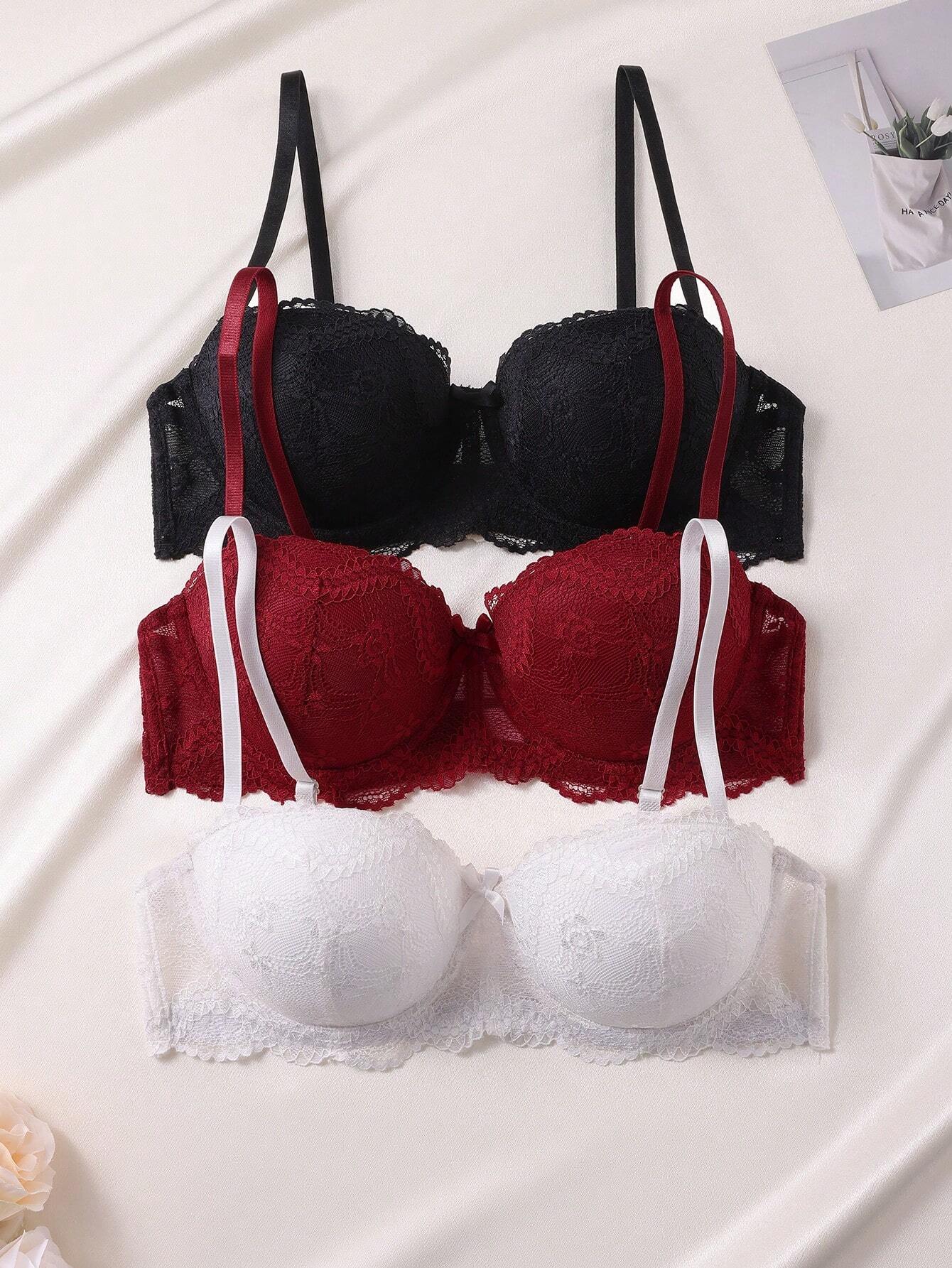 Women Lace Trim Wire-Free Push Up Bra With Non-Removable Pads Multicolor 6