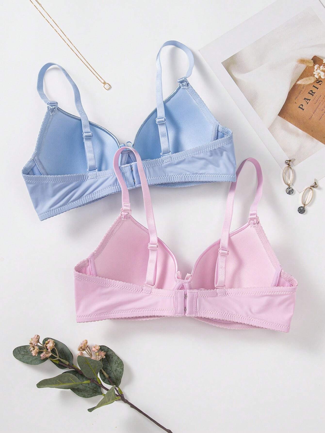 2pcs Solid Underwire Push Up Bra