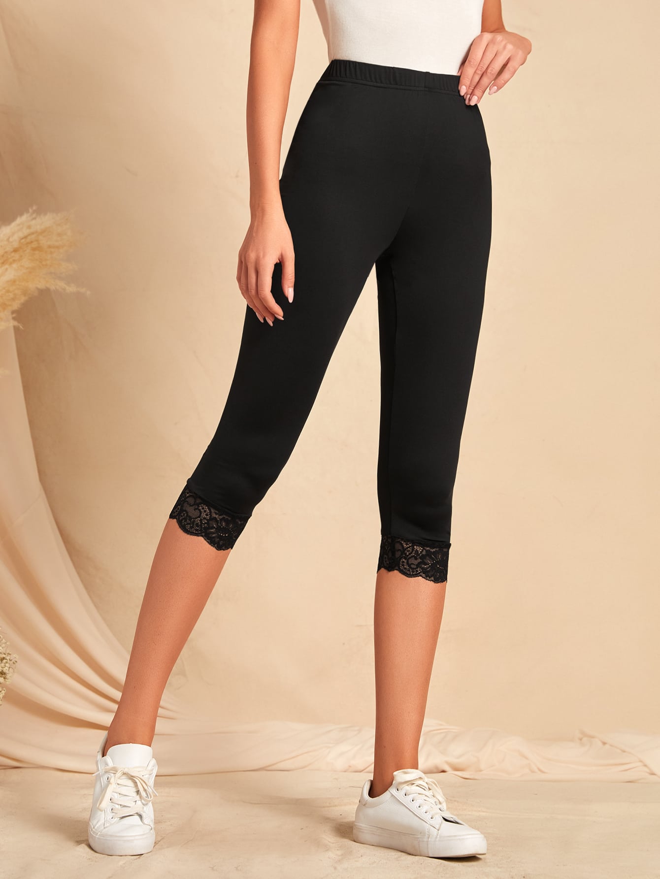EMERY ROSE High Waist Lace Trim Leggings
