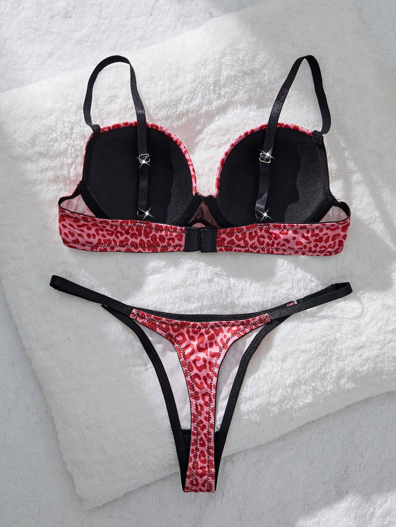 Leopard Print Underwire Bra &amp; Panty Lingerie Set