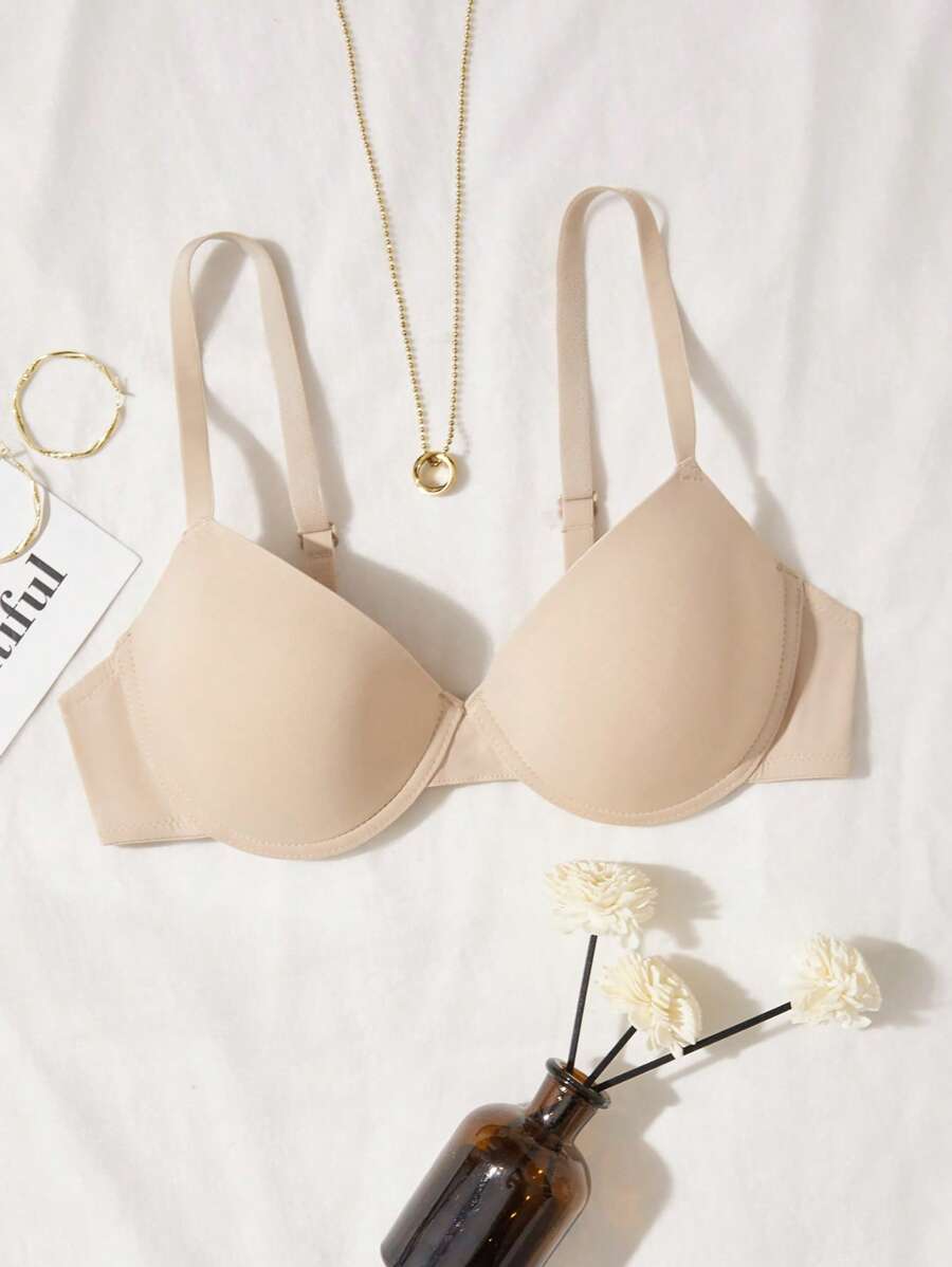 Solid Underwire Push Up Bra Apricot