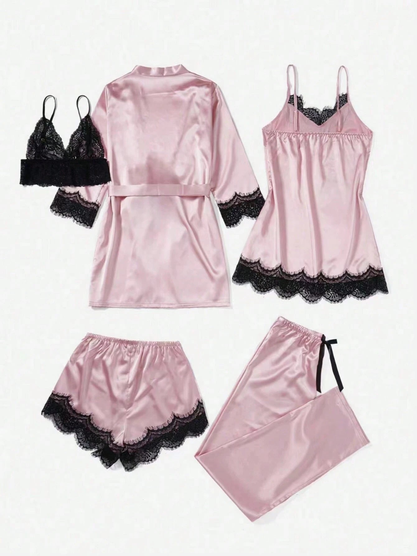 5pcs/Set Lace Splice Pajama Set