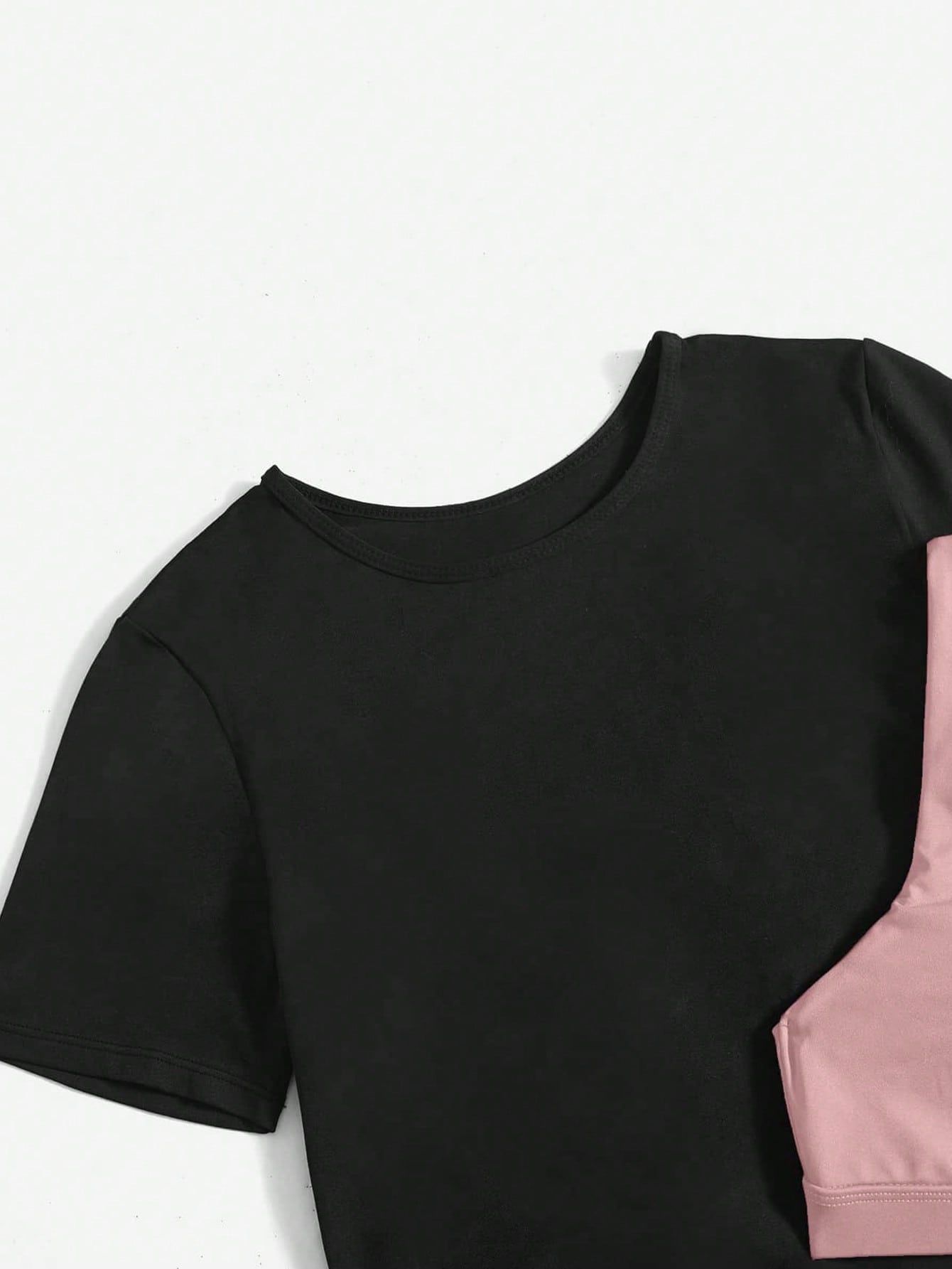 Yoga Future 3pcs Contrast Letter Tape Colorblock Asymmetrical Hem Sports Set
