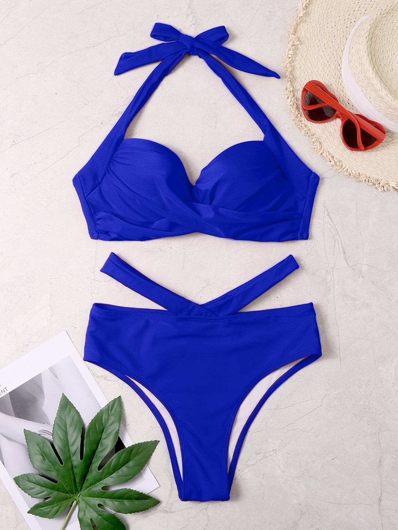 SHEIN Swim Basics Twist Front Push Up Bikini Swimsuit