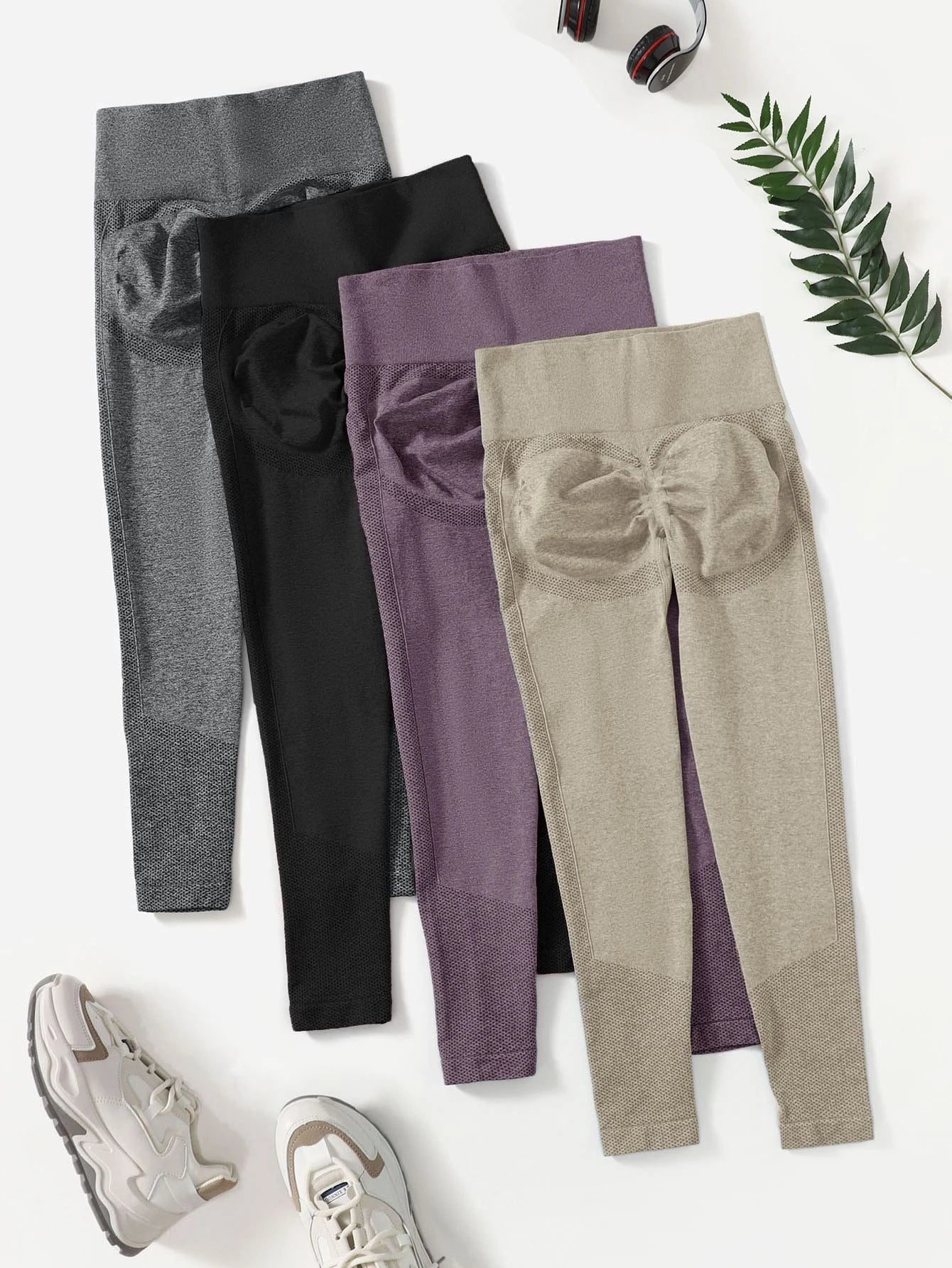 Yoga Basic 4pcs Seamless Wide Waistband Sports Leggings Multicolor 2