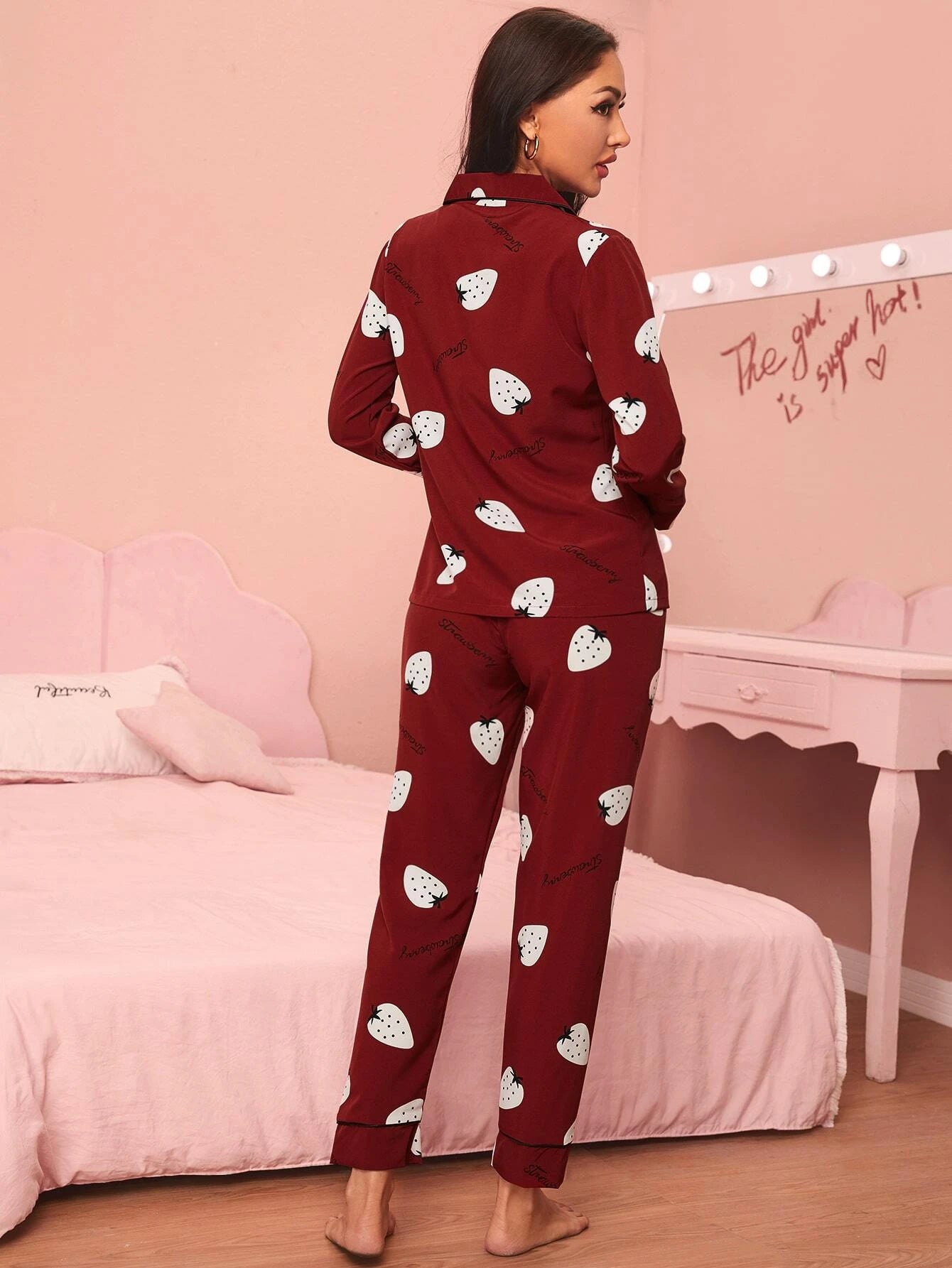 Floral &amp; Bird Print Satin PJ Set