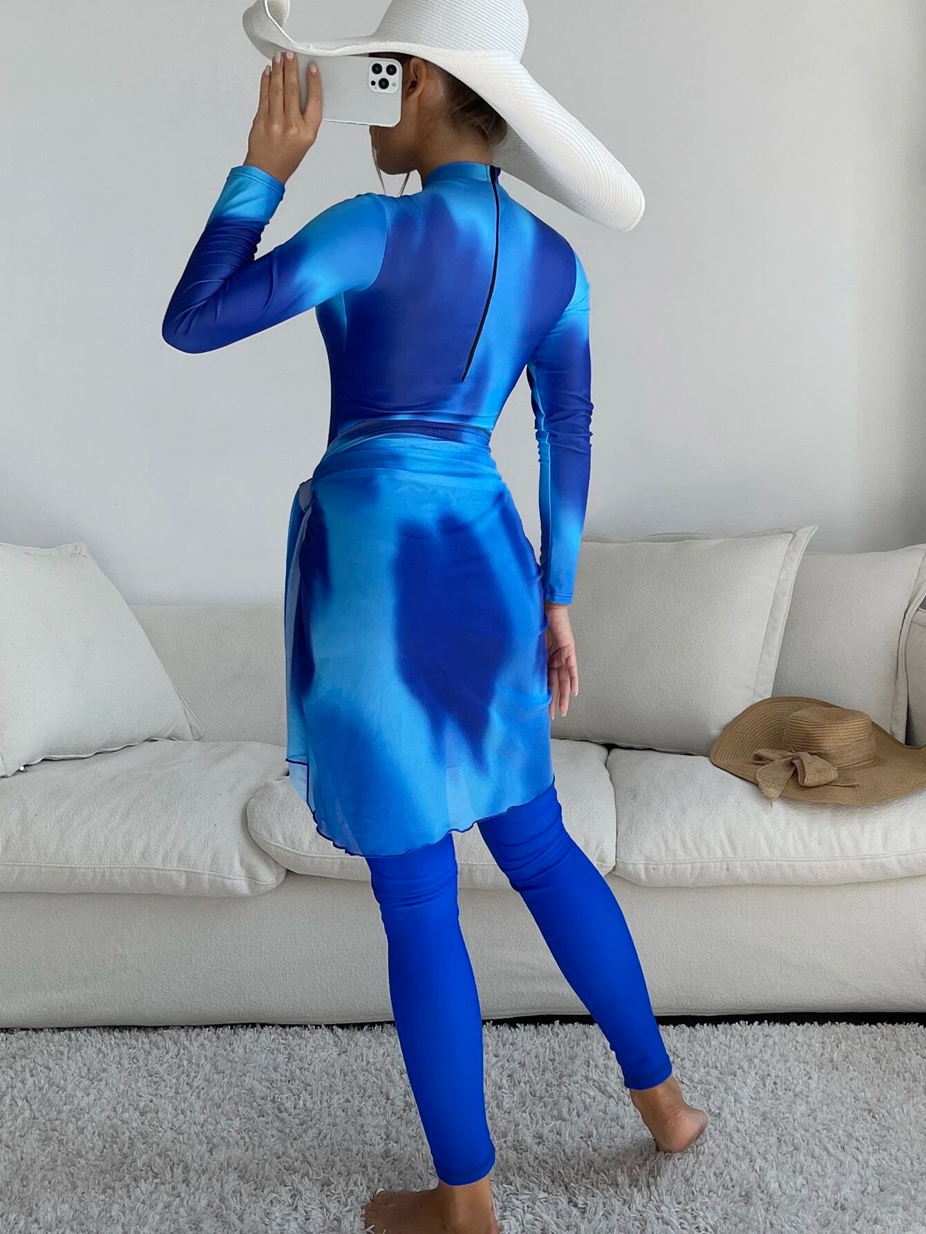 Swim Mulvari 3pack Full Body Tie Dye Long Sleeve Burkini One Piece Swimsuit &amp; Beach Skirt &amp;