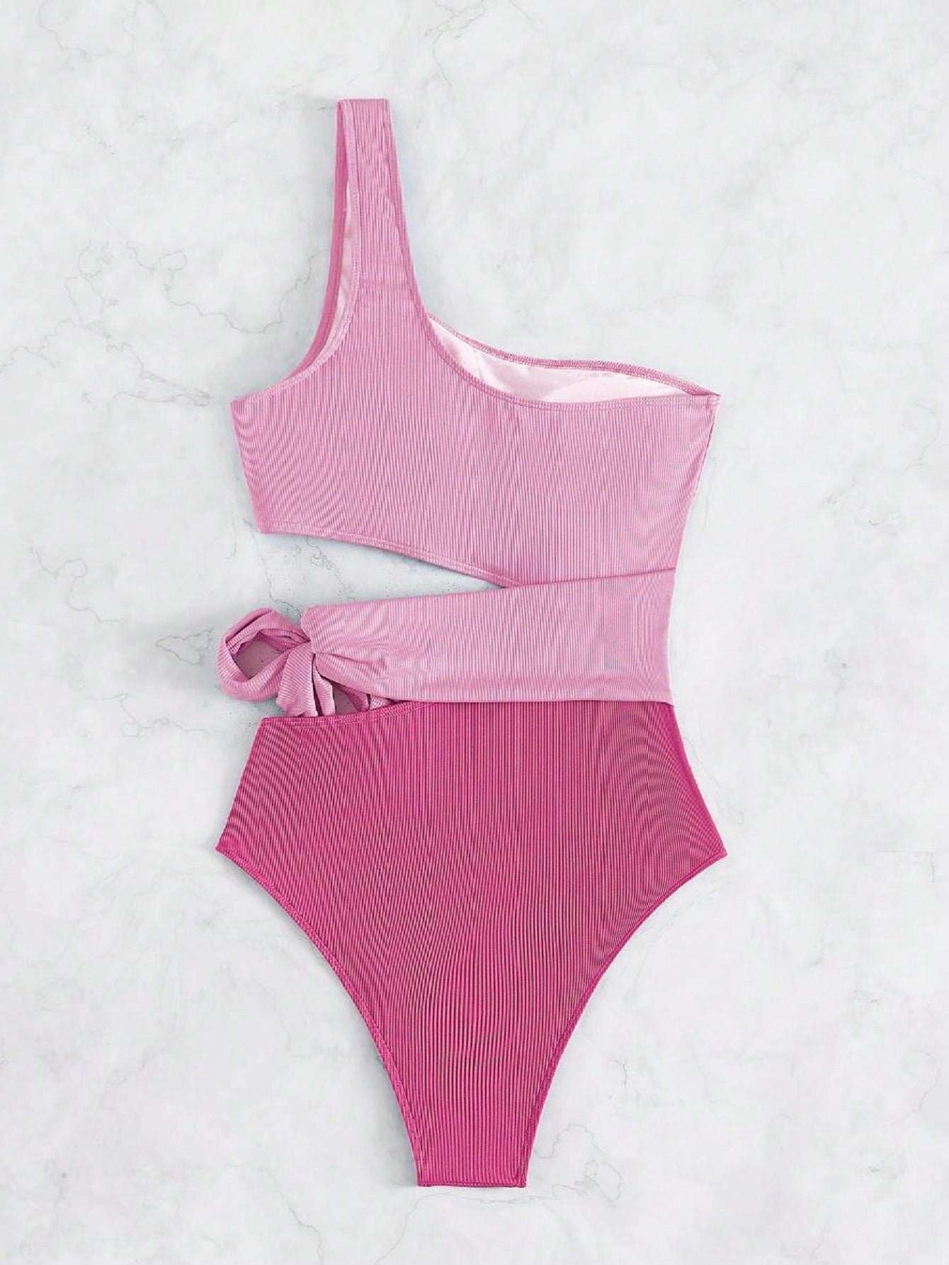 SHEIN Swim Vcay Two Tone Cut Out Knot Side One Shoulder One Piece Swimsuit
