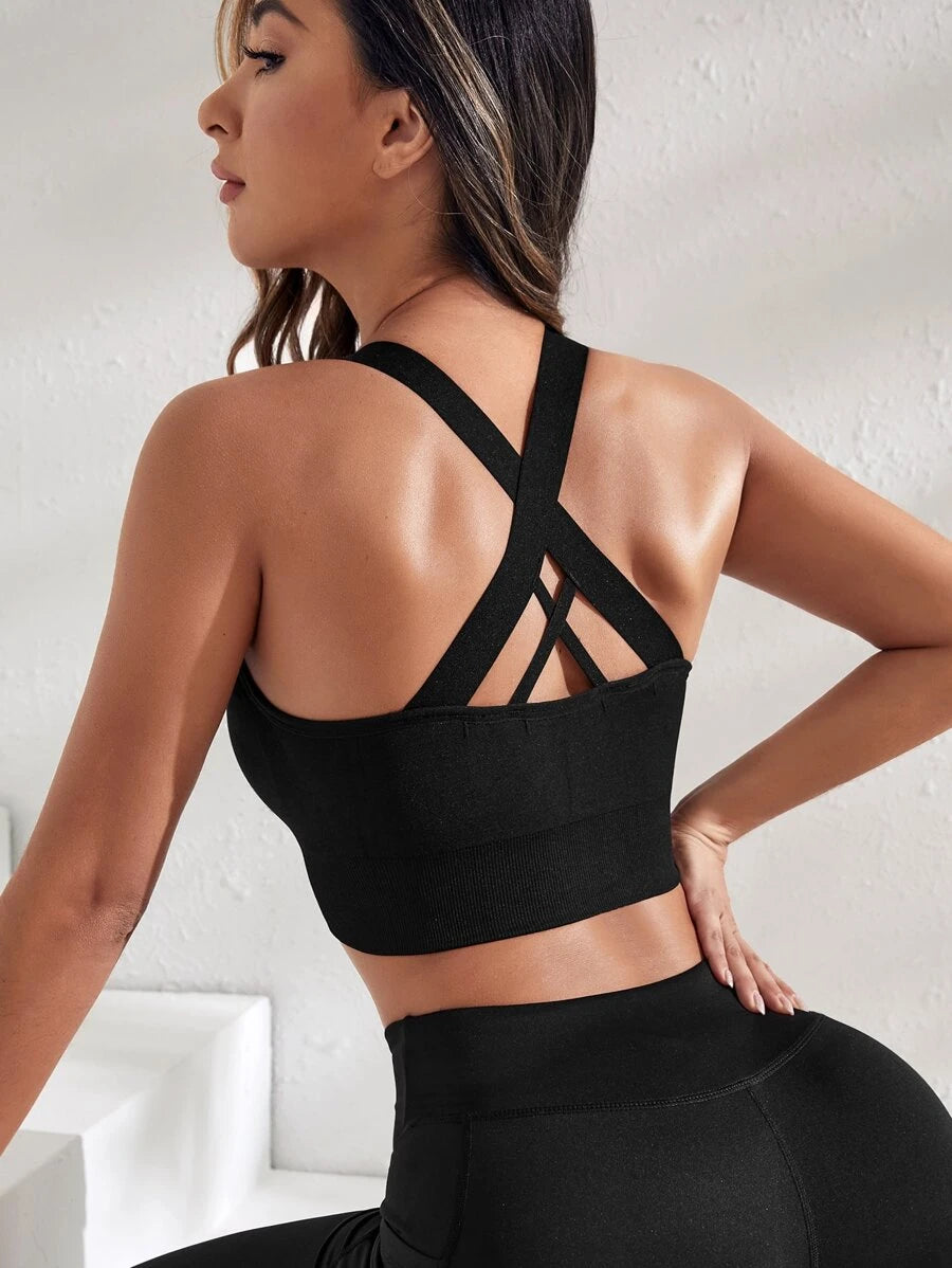 Crisscross Back Sports Bra Black
