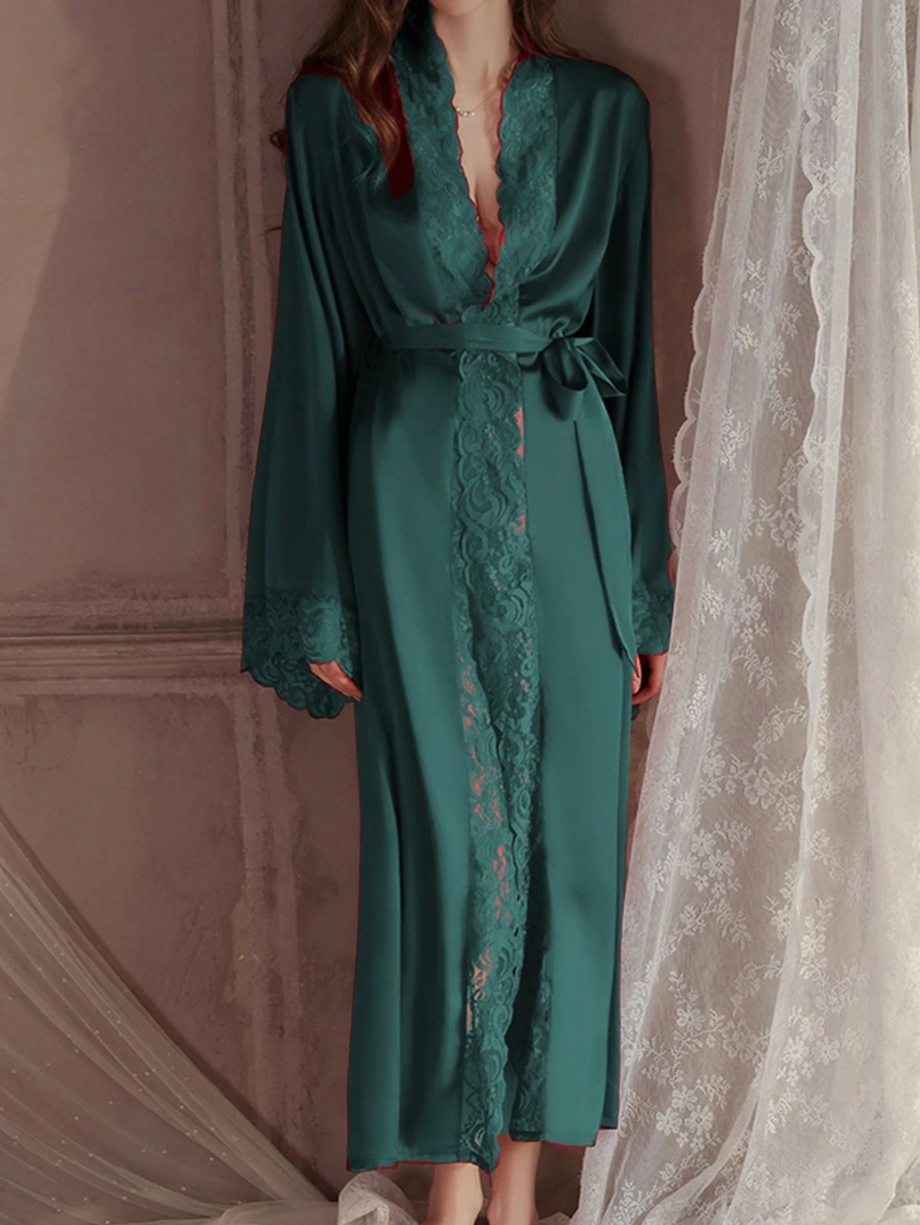 Women's Elegant Satin Robe Green