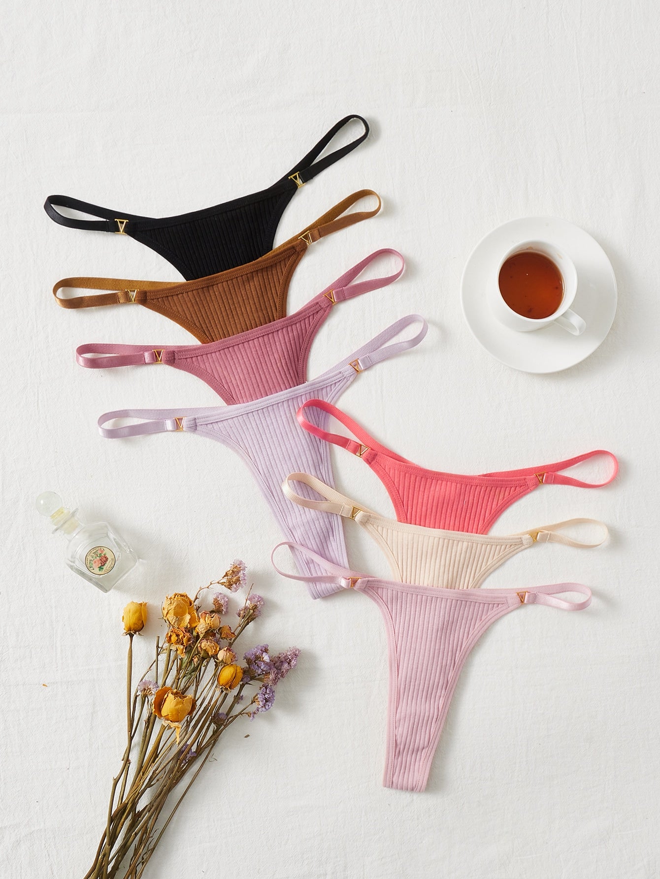 7pack Ribbed Knit Thong S Multicolor 4