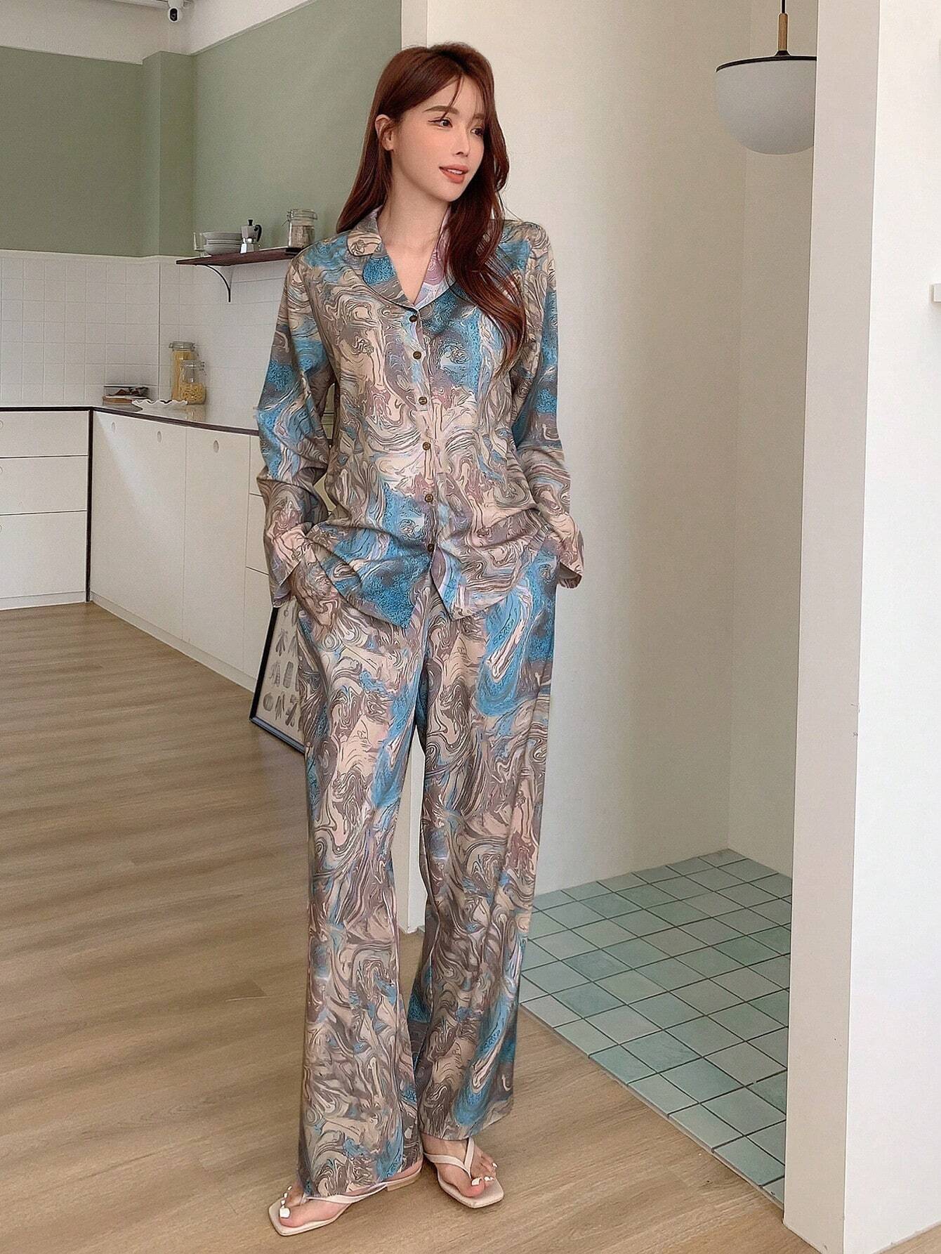 DAZY Allover Print Button Front PJ Set