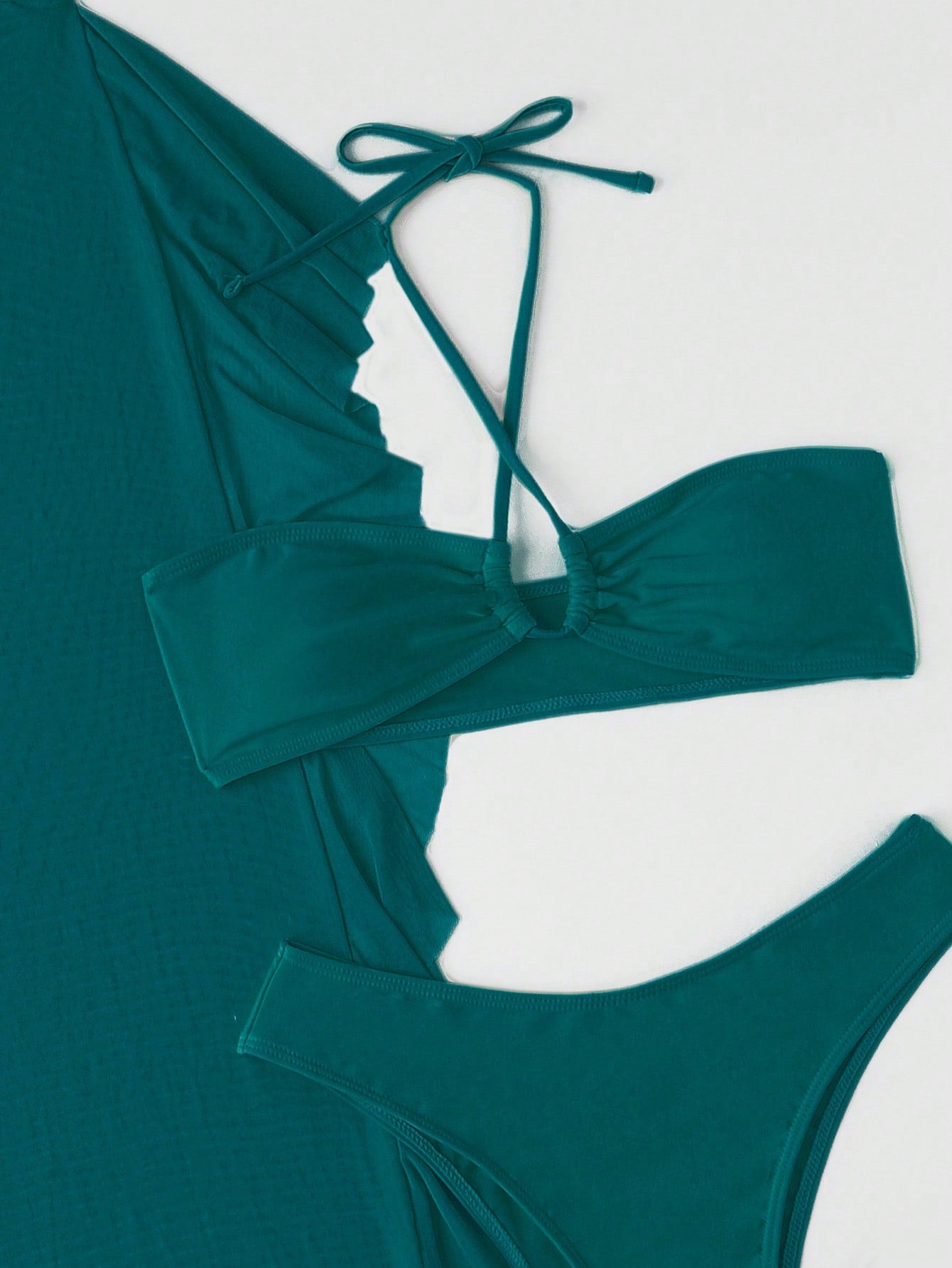 SHEIN Swim SXY Mono Bikini Set Crisscross Halter Wireless Bra Top &amp; High Cut Bikini Bottom &amp; Mesh Cover Up Pants 3 Piece Swimsuit