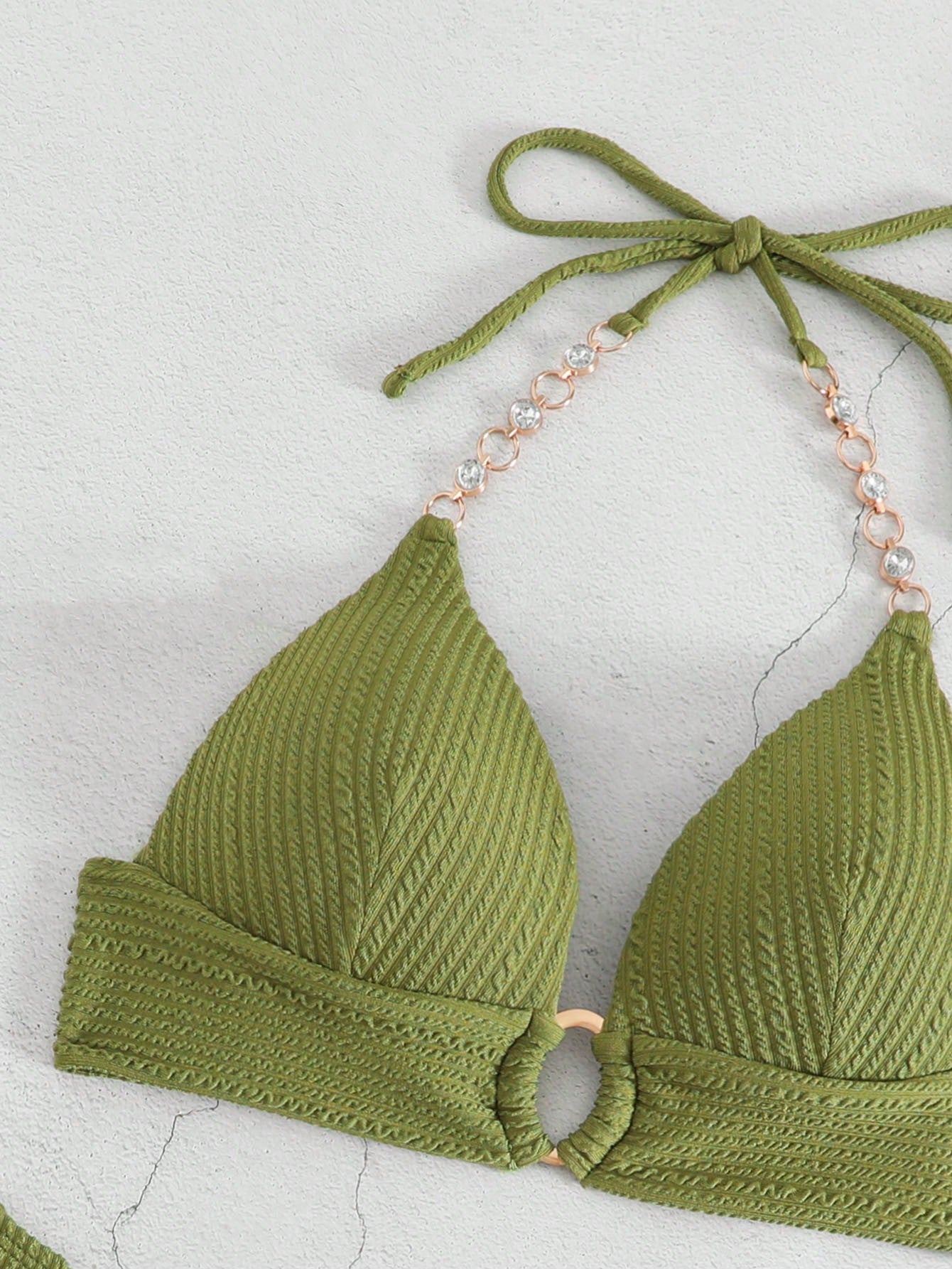 SHEIN Swim SXY Mono Bikini Set Chain Linked Halter Push Up Bra &amp; Bikini 2 Piece Swimsuit