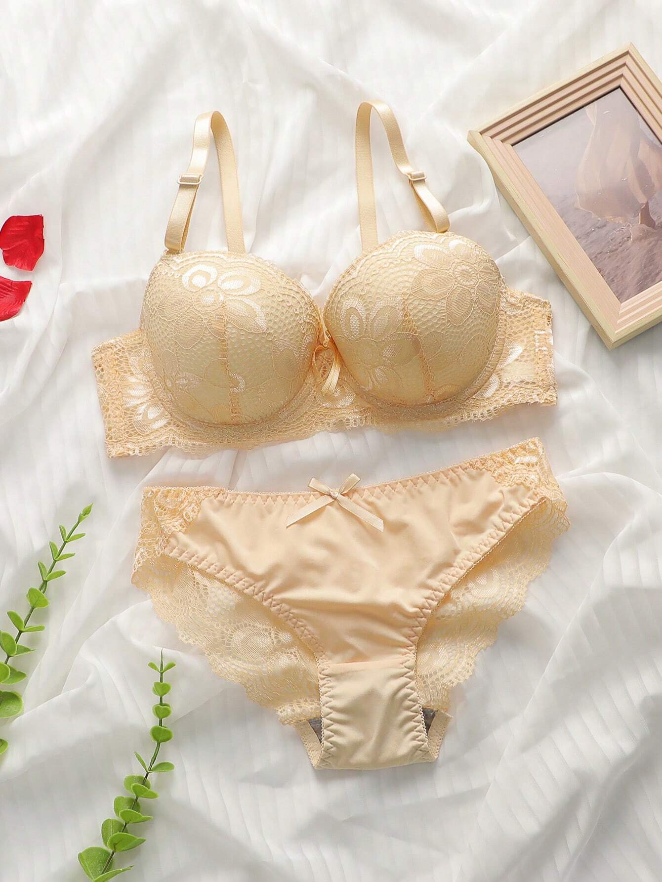 2pcs Women Lingerie Set (With Underwire, Triangle Panty) Apricot