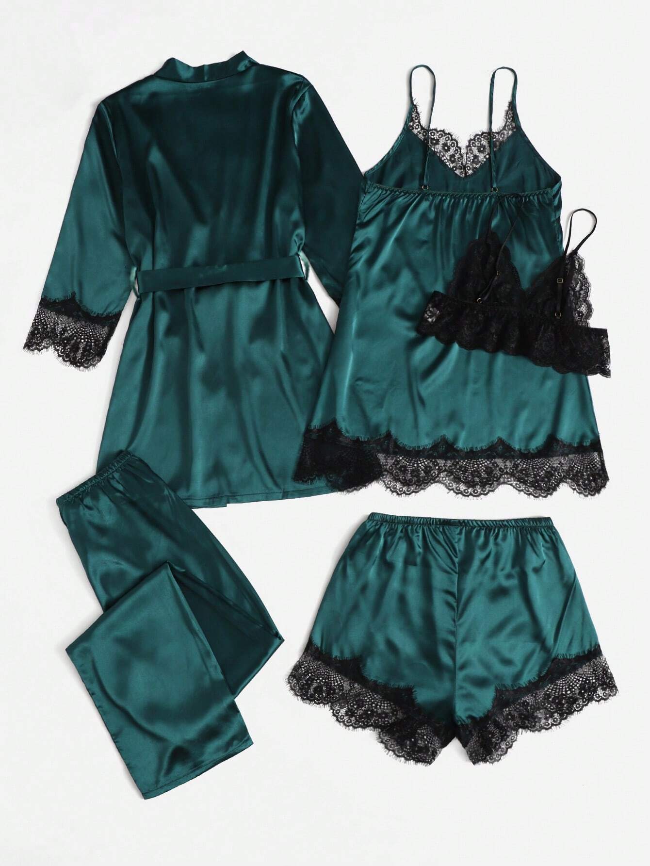5pcs/Set Lace Splice Pajama Set
