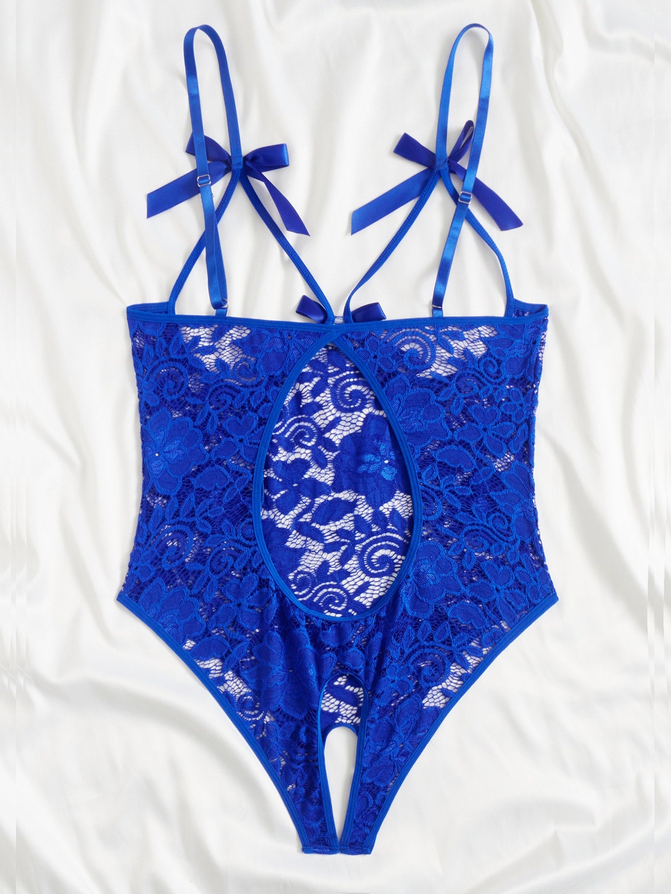 Plus Lace Bow Front Crotchless Teddy Bodysuit