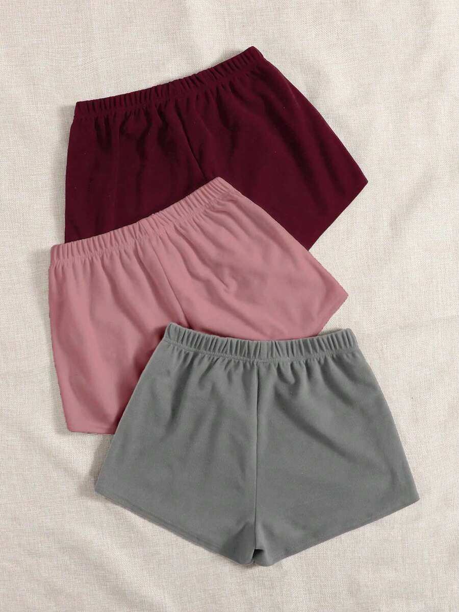 3 Pack Knot Waist Solid Sleep Shorts