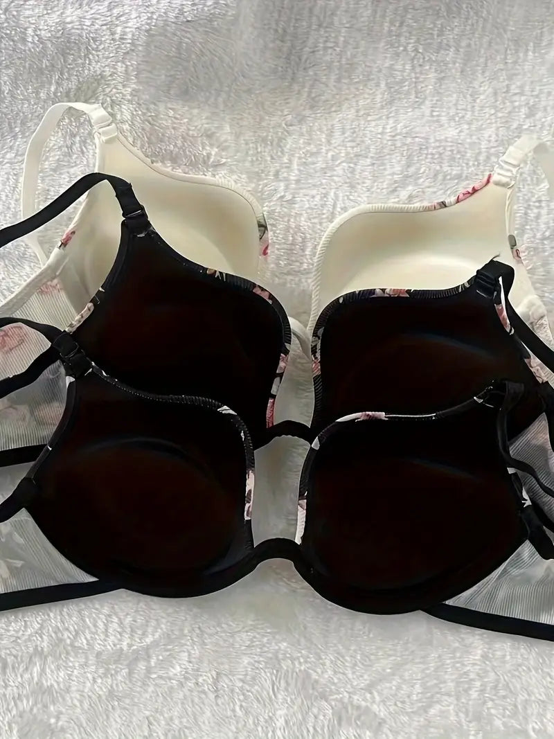 3pcs Floral Lingerie Bras