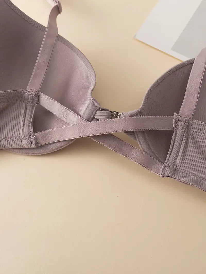 3pcs Elegant Ribbed Push-Up Bras with Front Closure