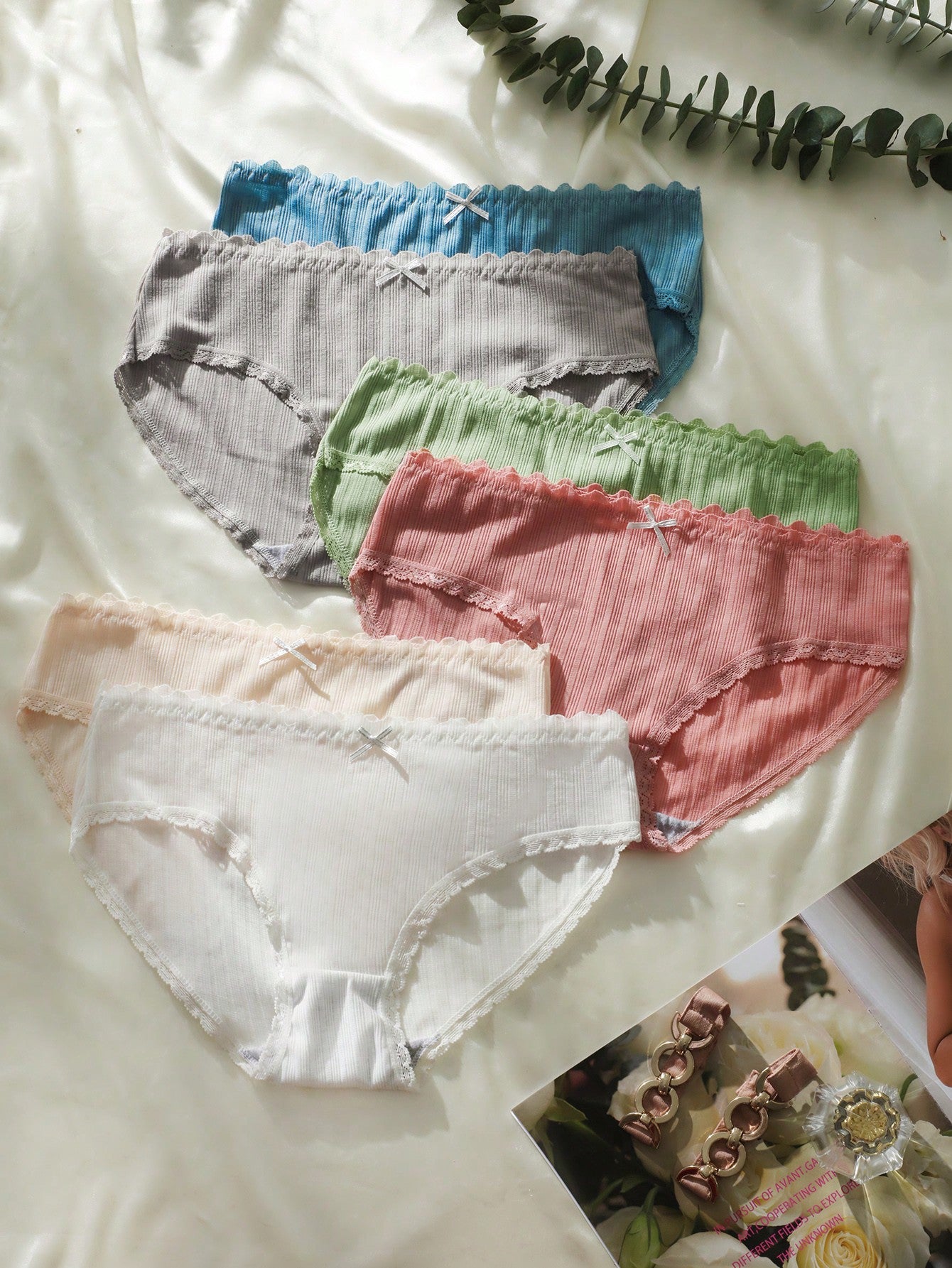 6pack Lace Trim Bow Front Panty